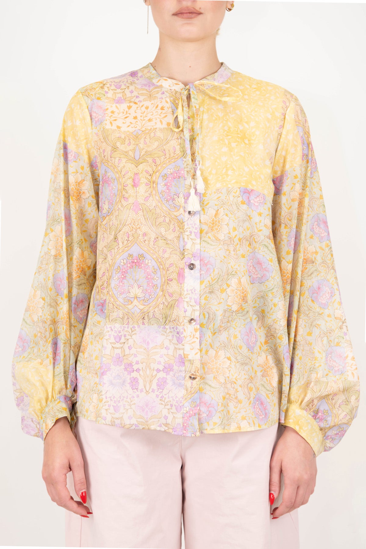 Tensione in - Camicia fantasia floreale in mussola di cotone con collo coreano