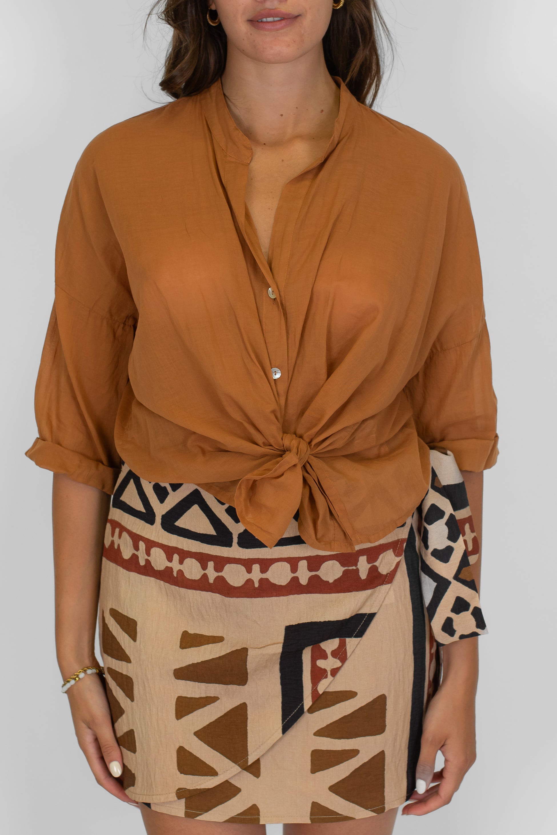 DIxie - Camicia in mussola di cotone collo coreano