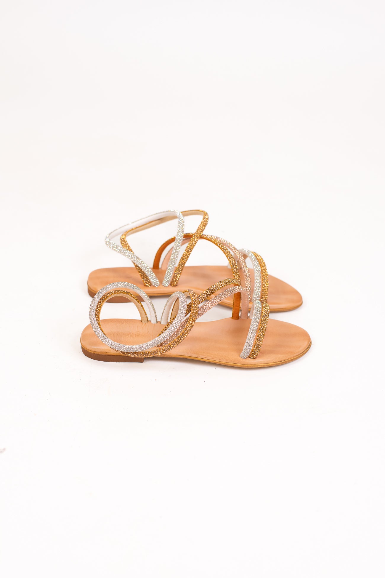 Mosaic - Sandalo doppia fascia a quattro colori con strass