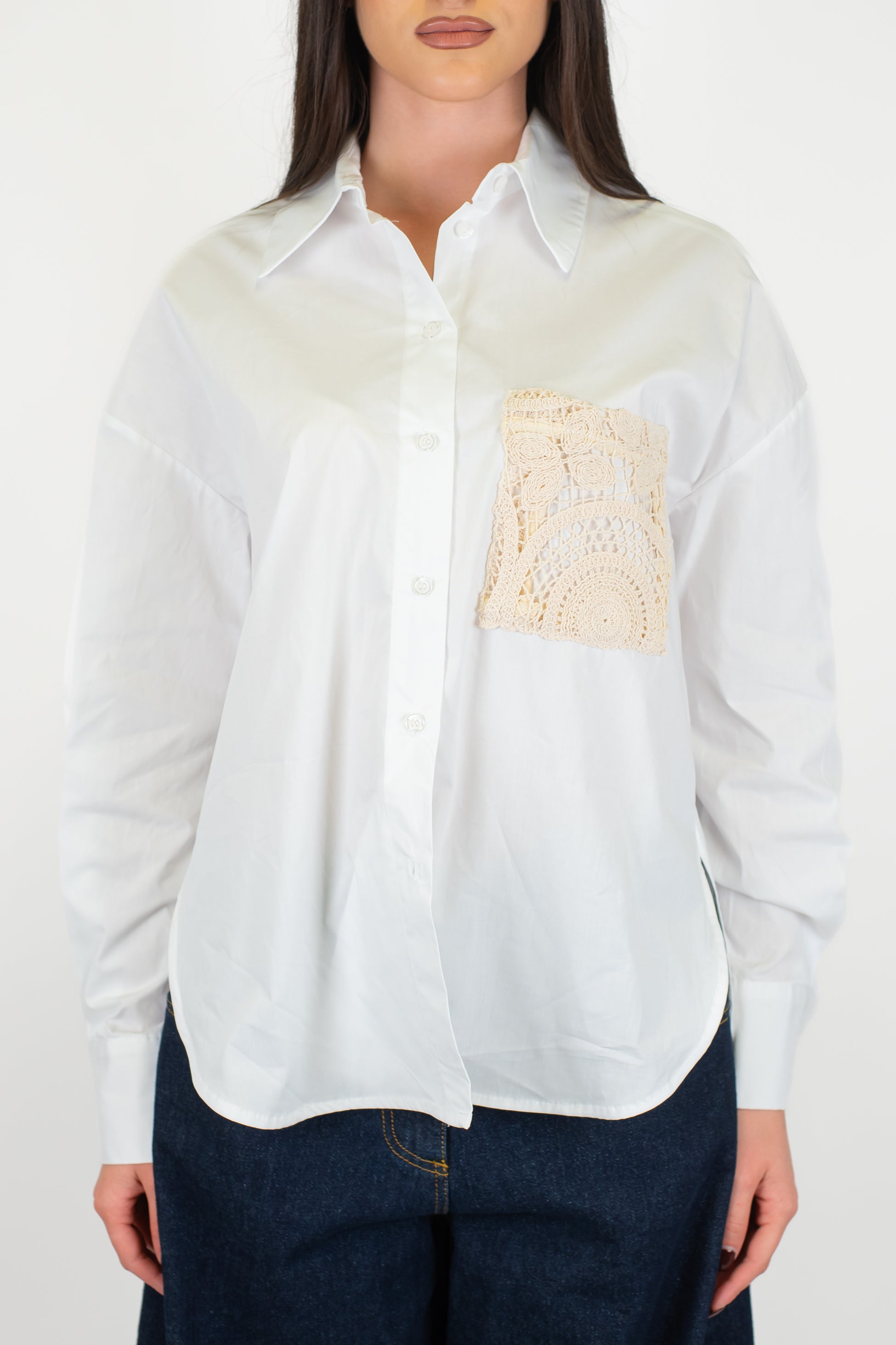 Haveone - Camicia over con taschino in crochet