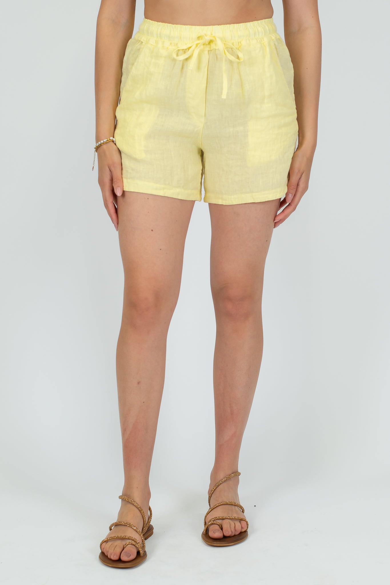 Tensione in - Short 100% lino con elastico in vita