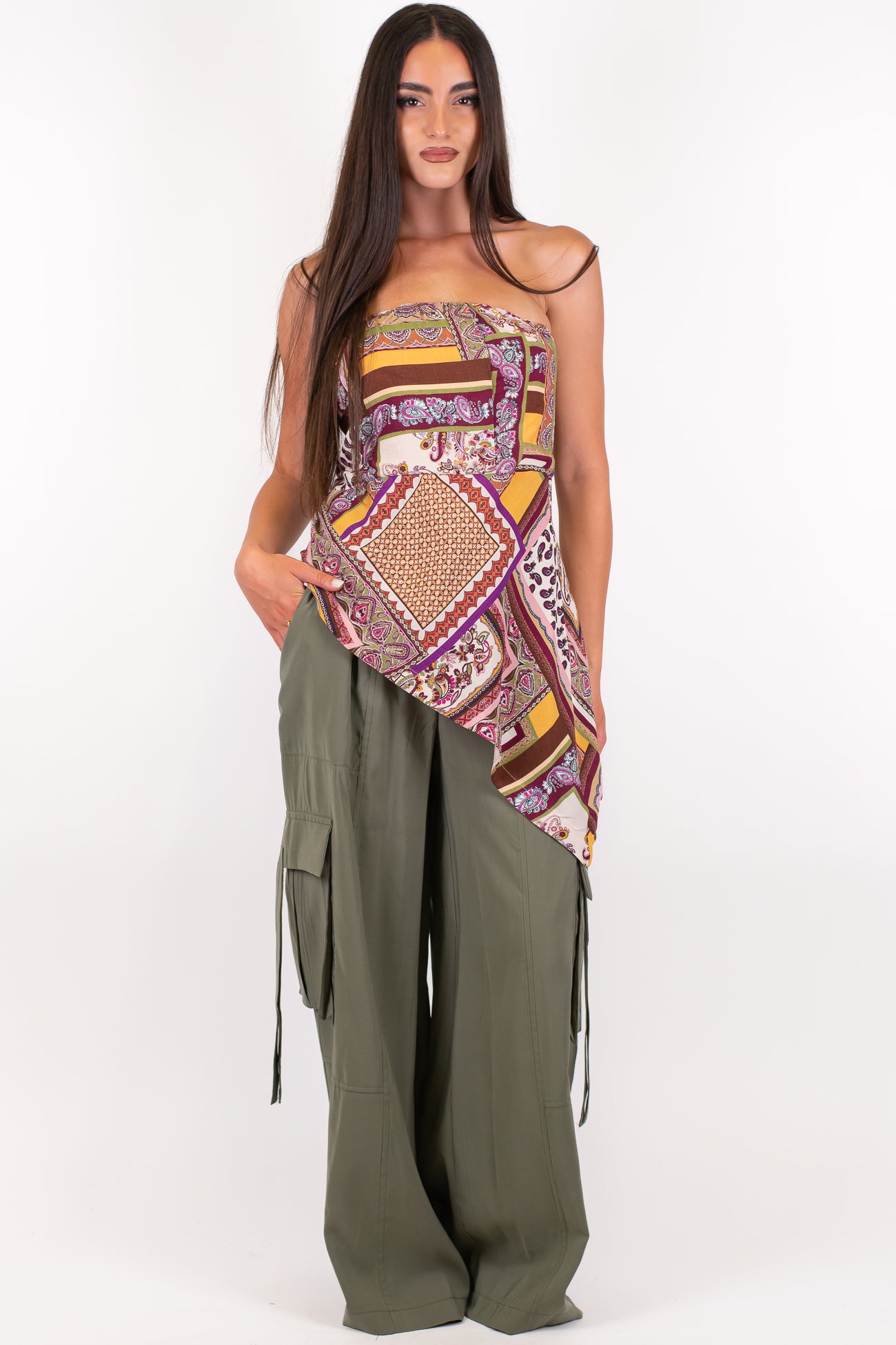 Tensione in - Pantalone palazzo cargo in viscosa leggera con coulisse