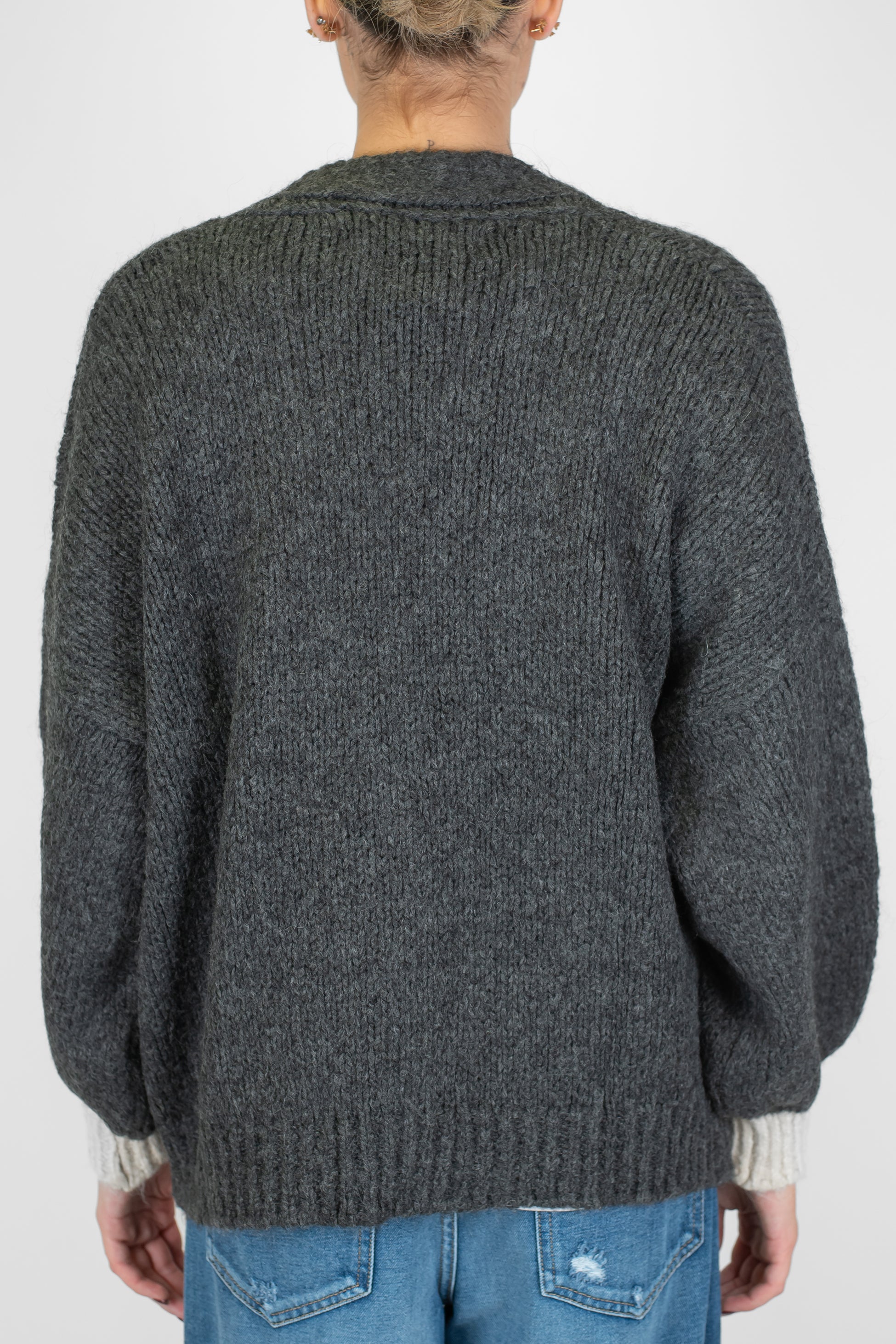 Haveone - Cardigan over in misto lana con profilo tasca e polsini a contrasto