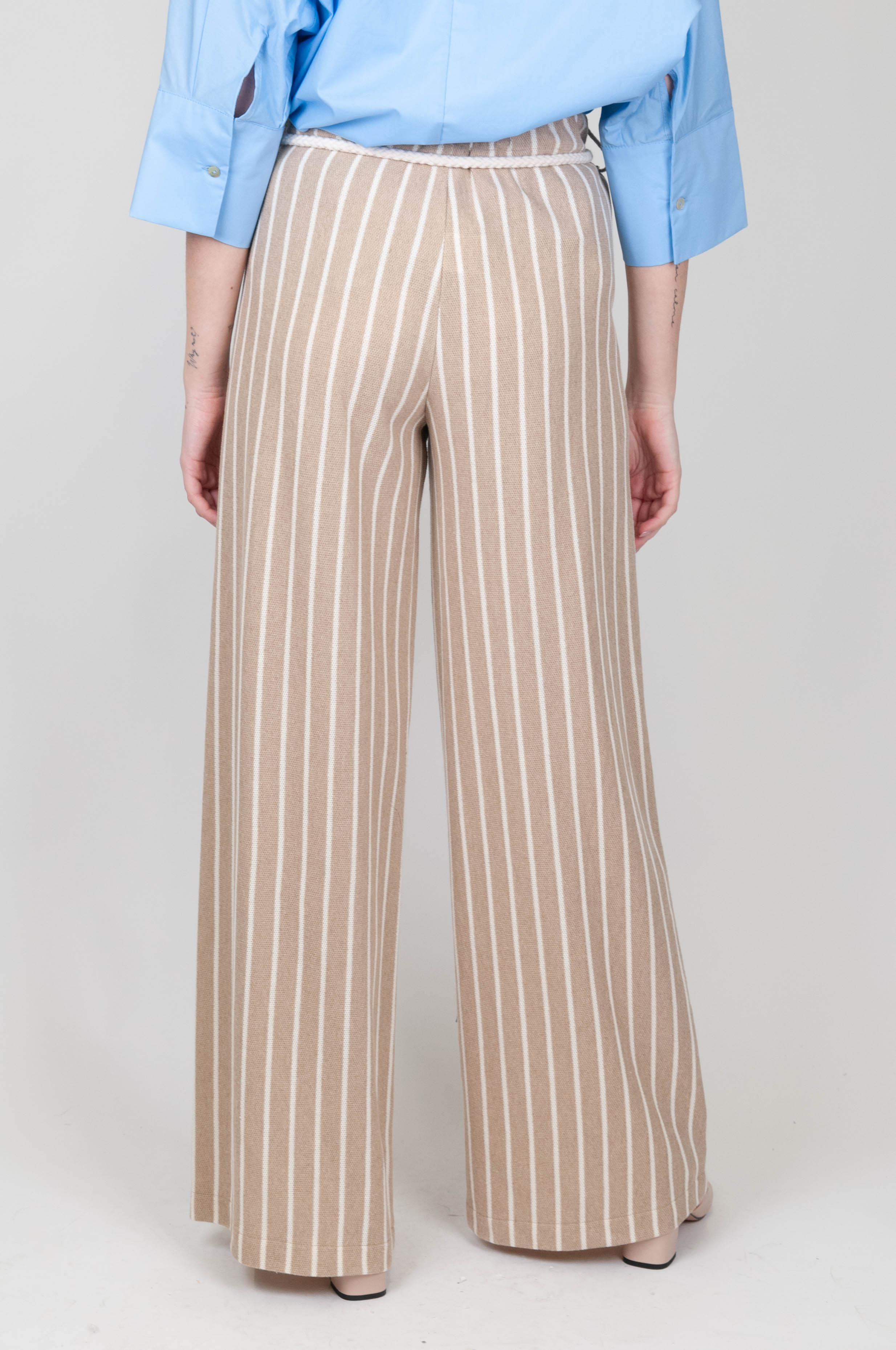 Motel - Pantalone palazzo con elastico in vita fantasia a righe