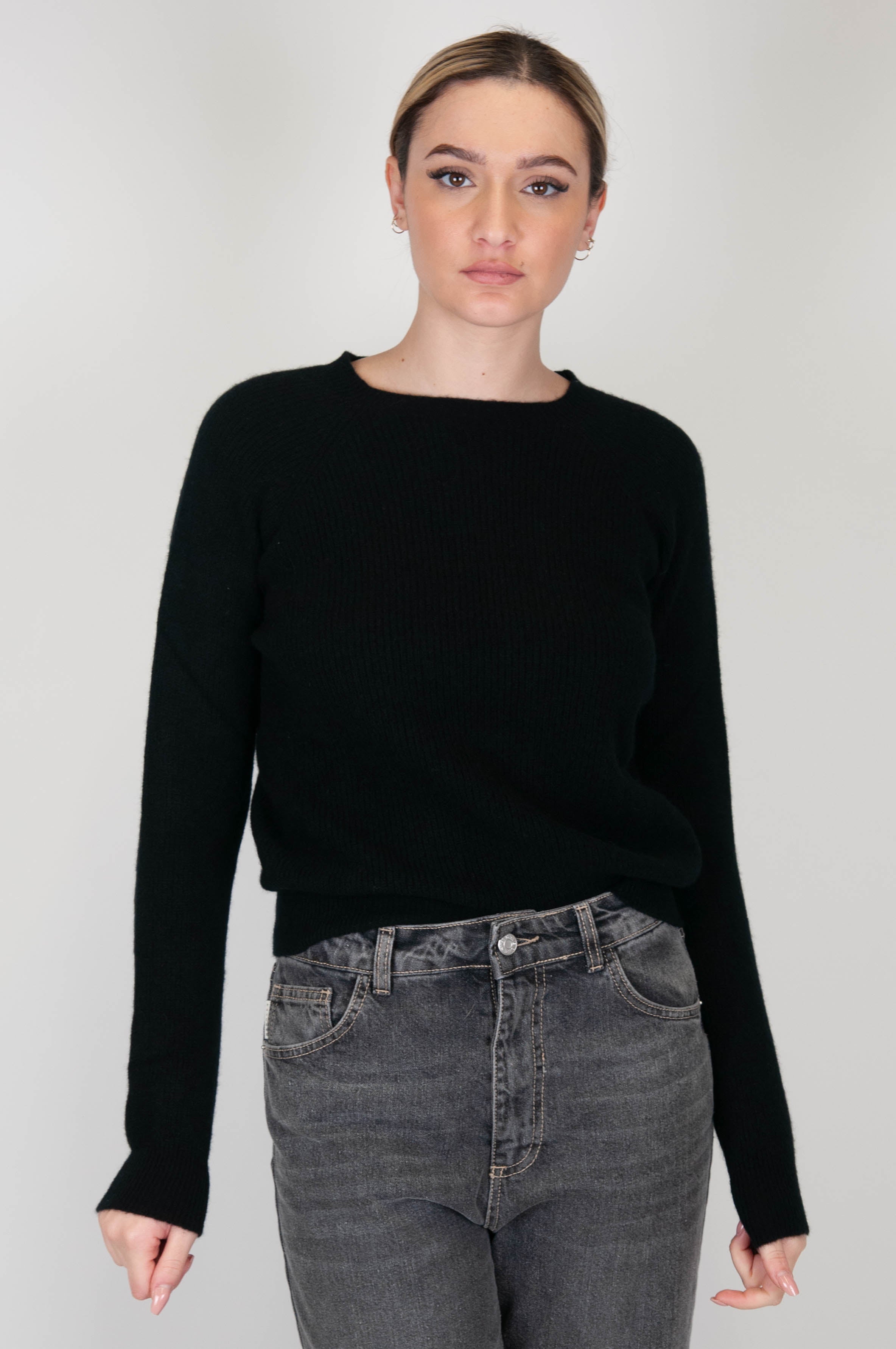 Motel - Maglia girocollo a costine 100% in puro cashmere