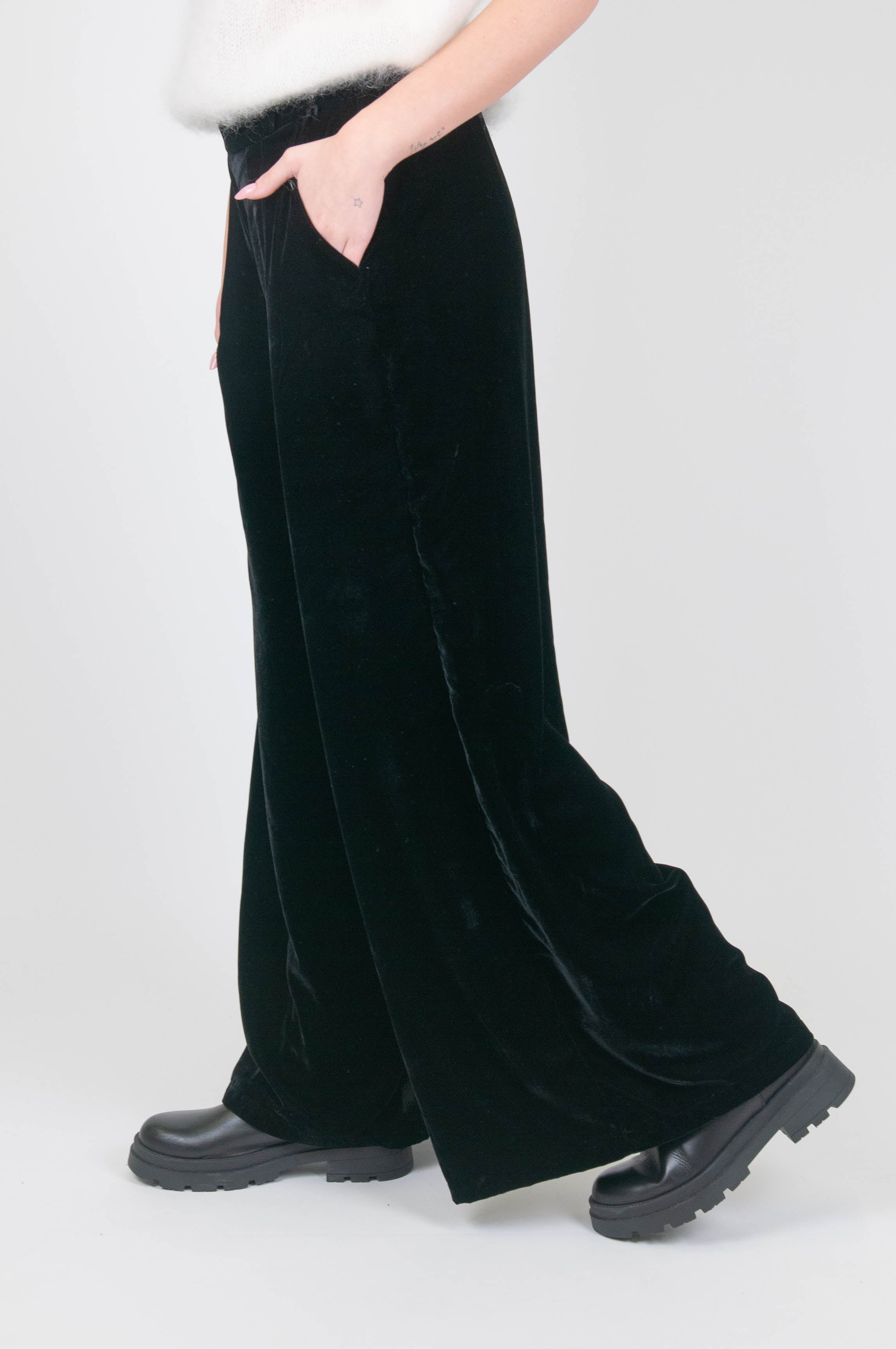 Haveone - Palazzo velvet trousers with pleats