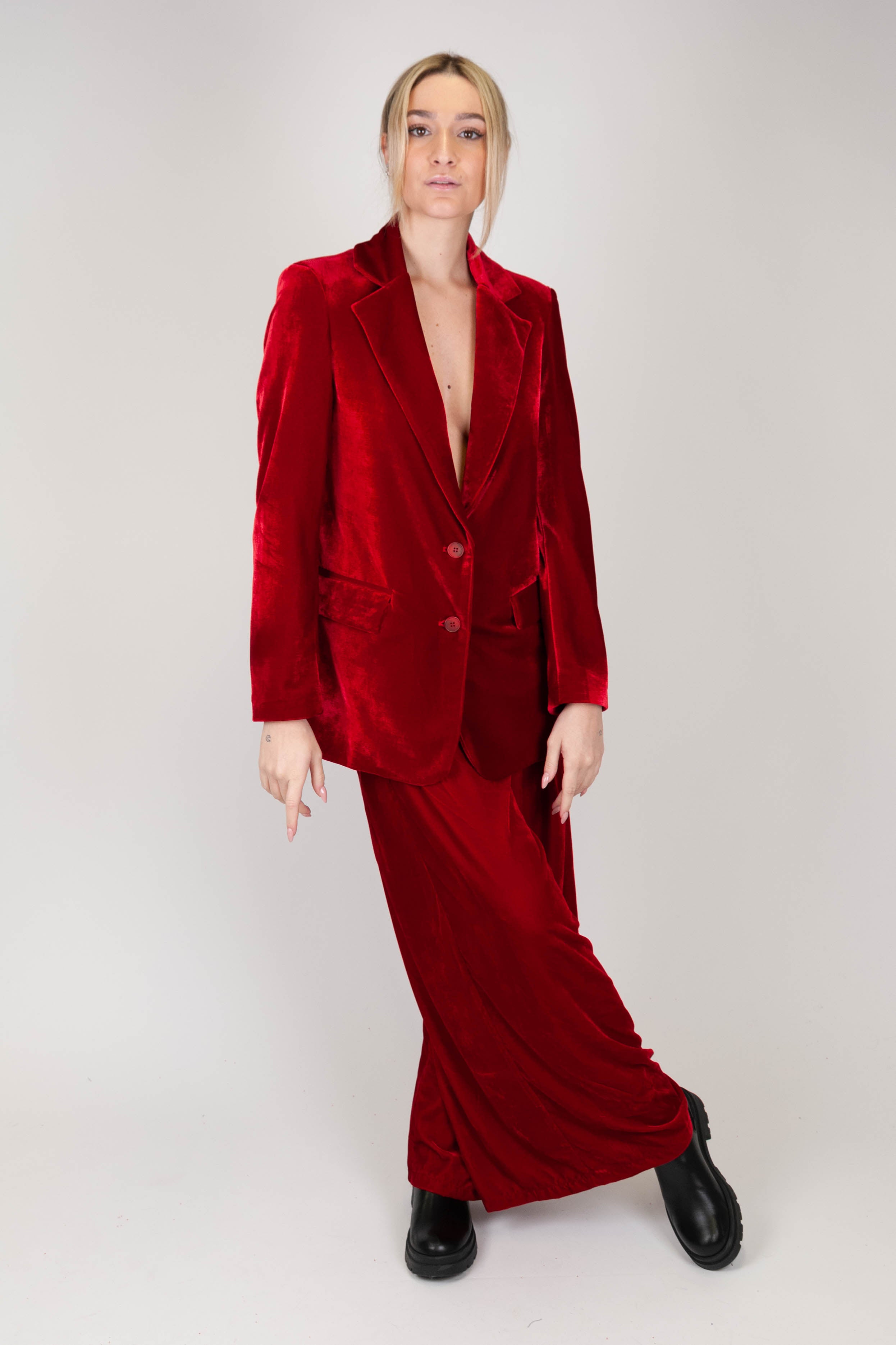 Haveone - Pantalone in velluto a palazzo con pinces