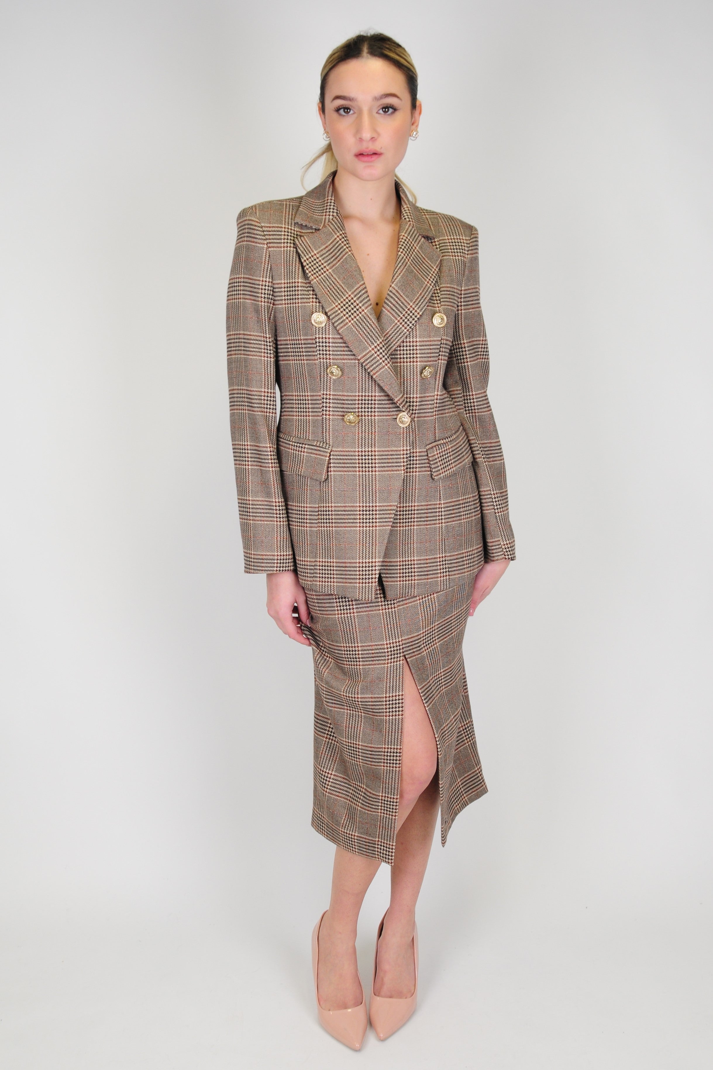 Maryley - Prince of Wales patterned skirt with front and back slit