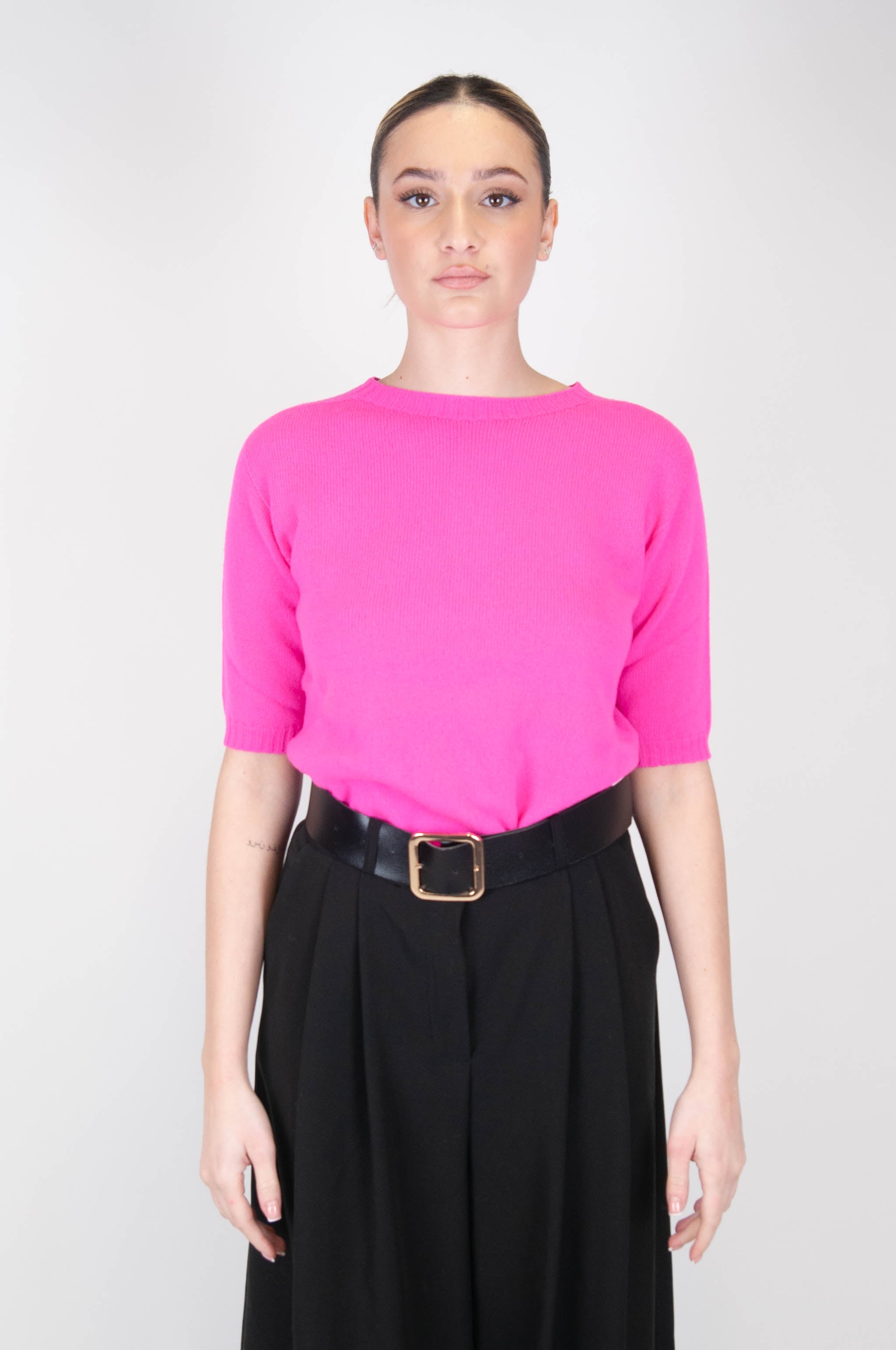 Tensione in - Maglia crop mezza manica in misto cashmere