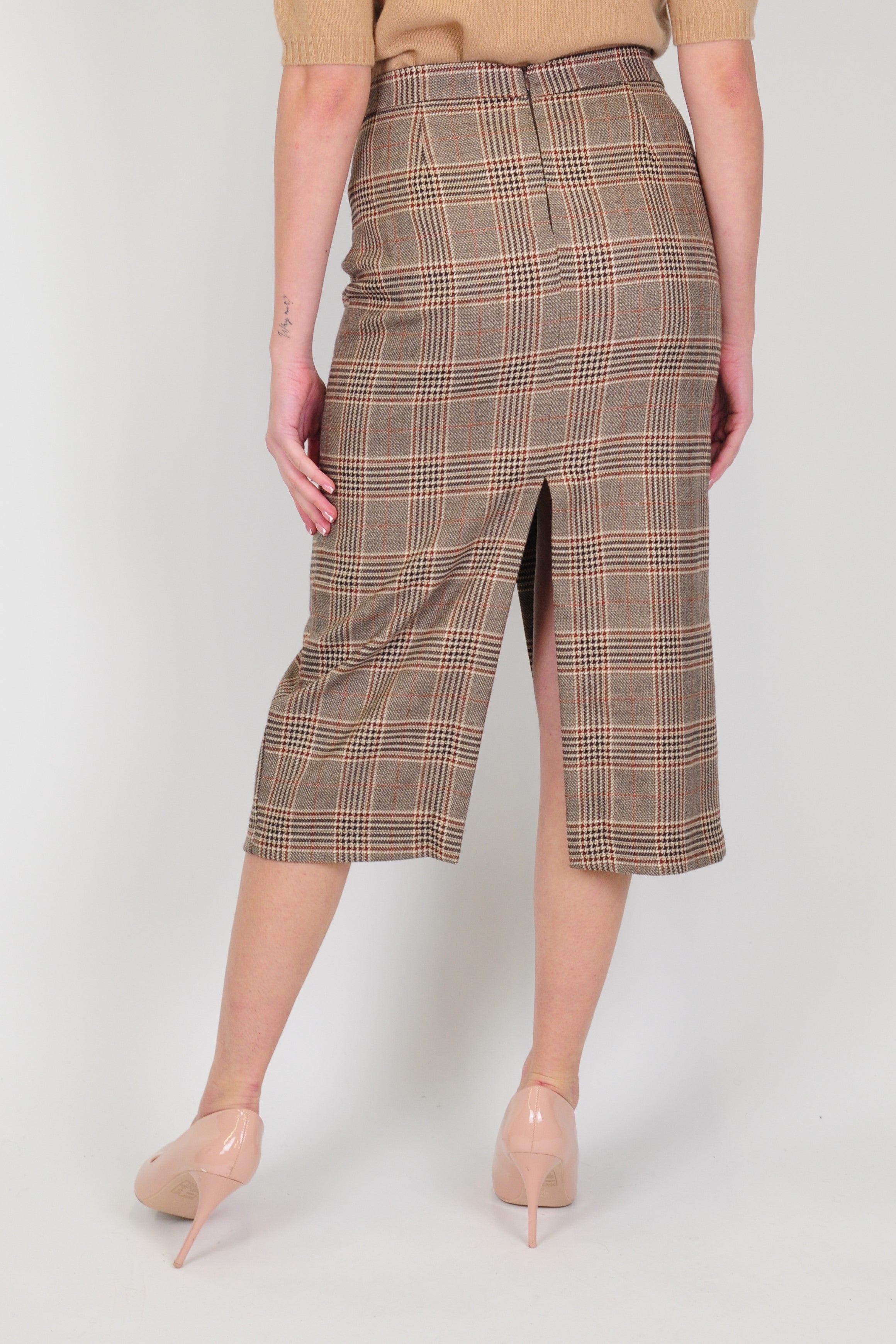 Maryley - Prince of Wales patterned skirt with front and back slit