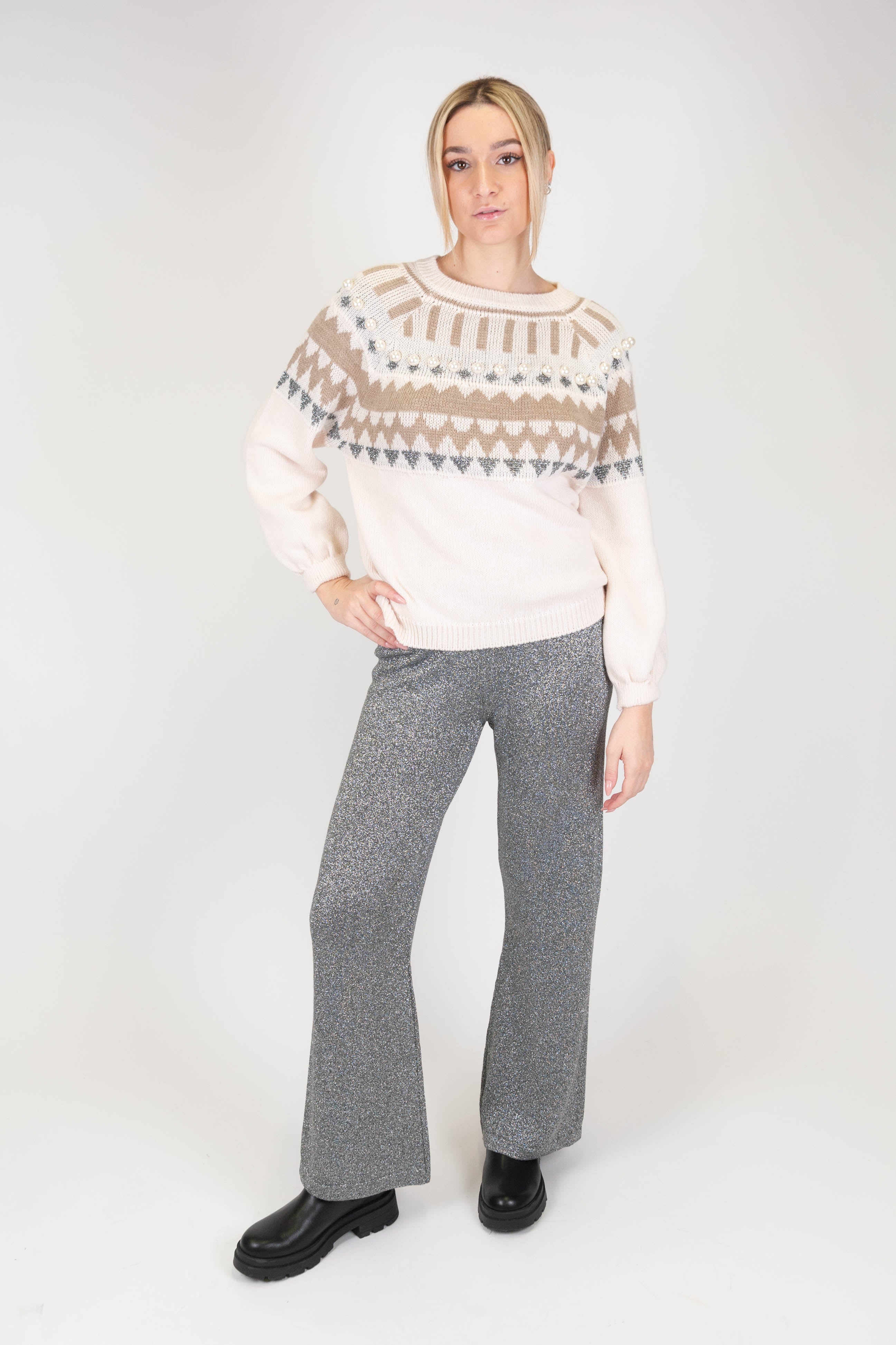 Tensione in - Pantalone lurex con elastico in vita