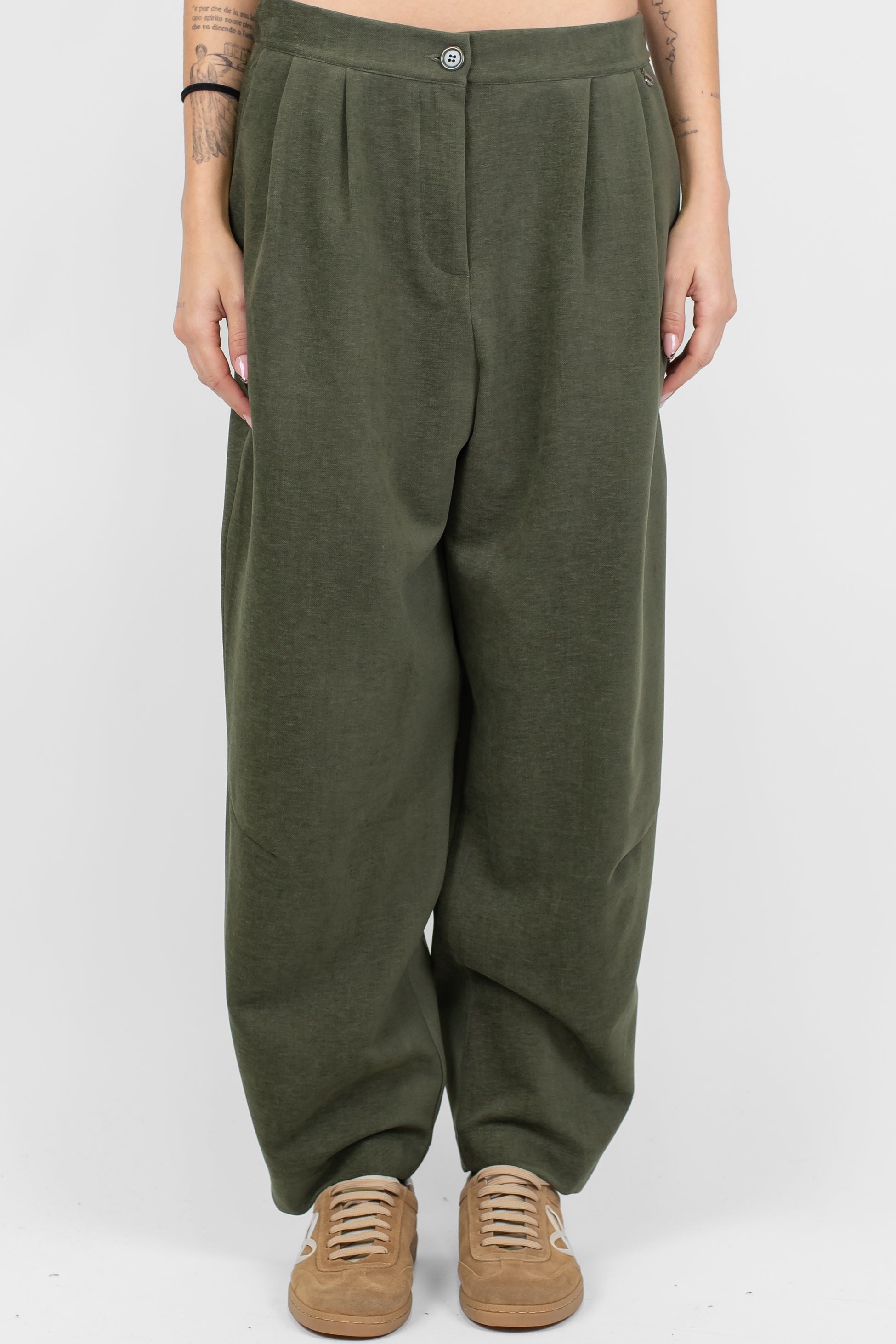 Dixie - Pantalone balloon con elastico sul retro e pinces in viscosa pettinata effetto ciniglia