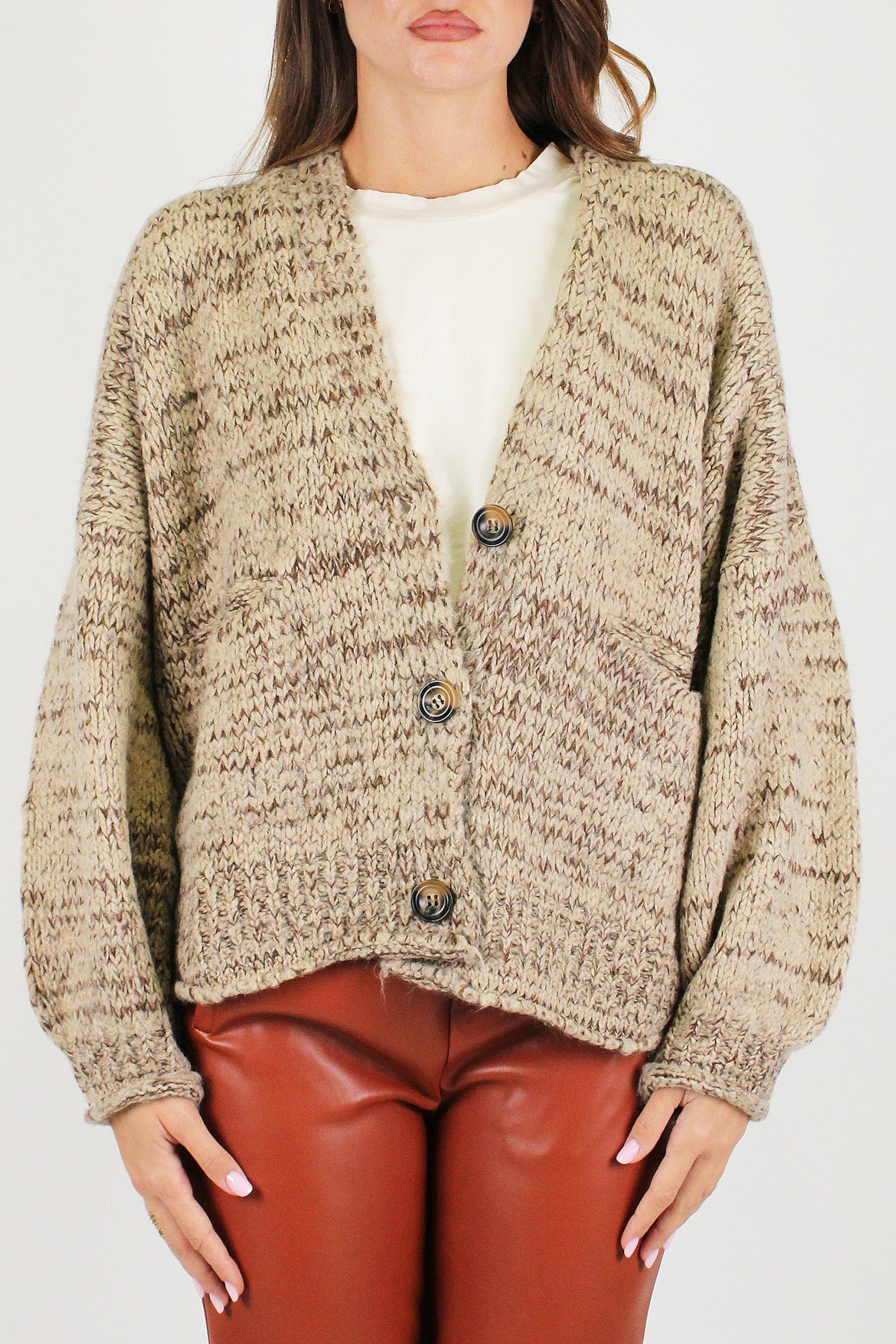 Haveone - Cardigan tre bottoni tramato in misto lana con taschini