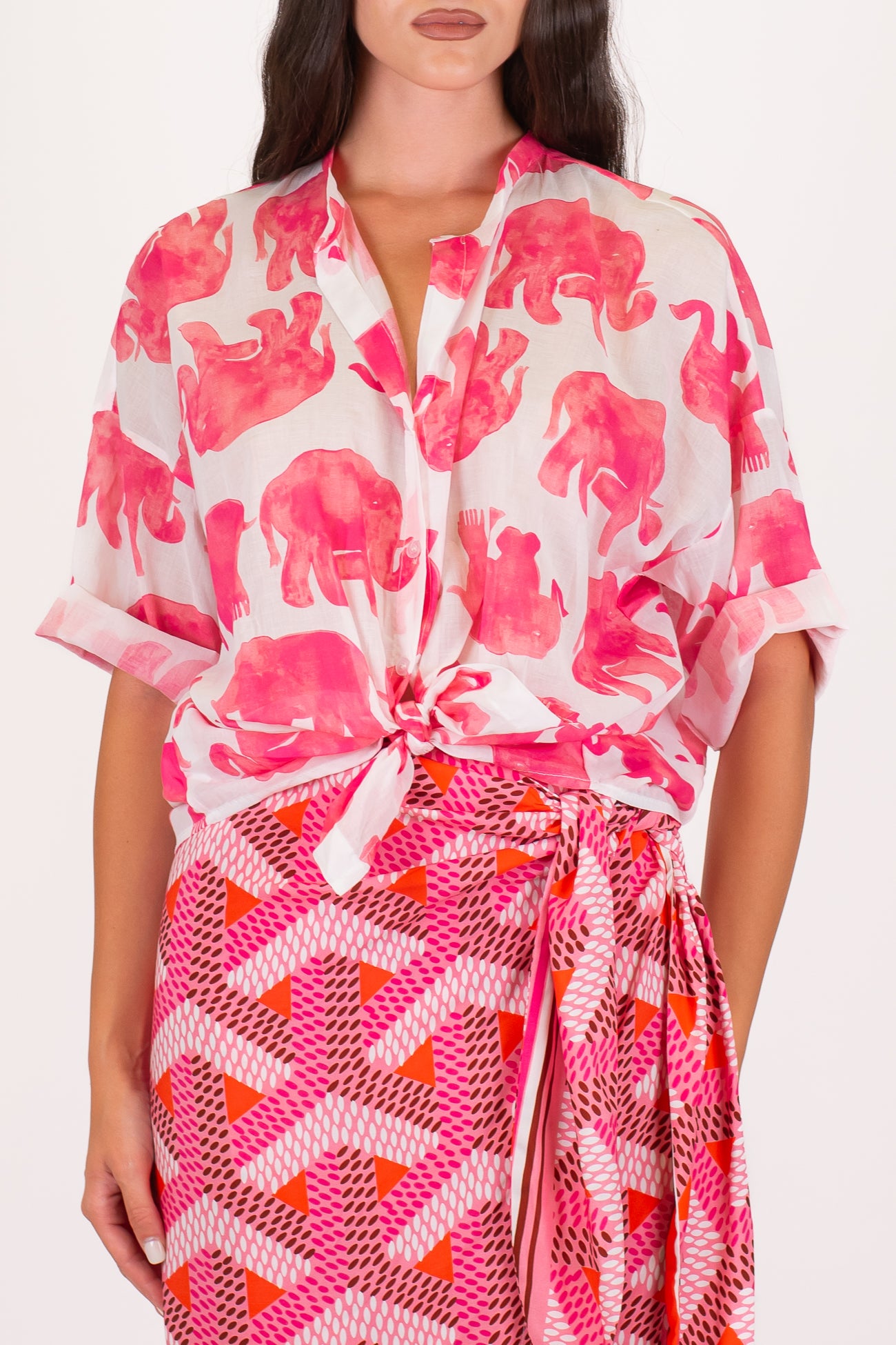 Tensione in - Camicia in mussola di cotone fantasia elefanti