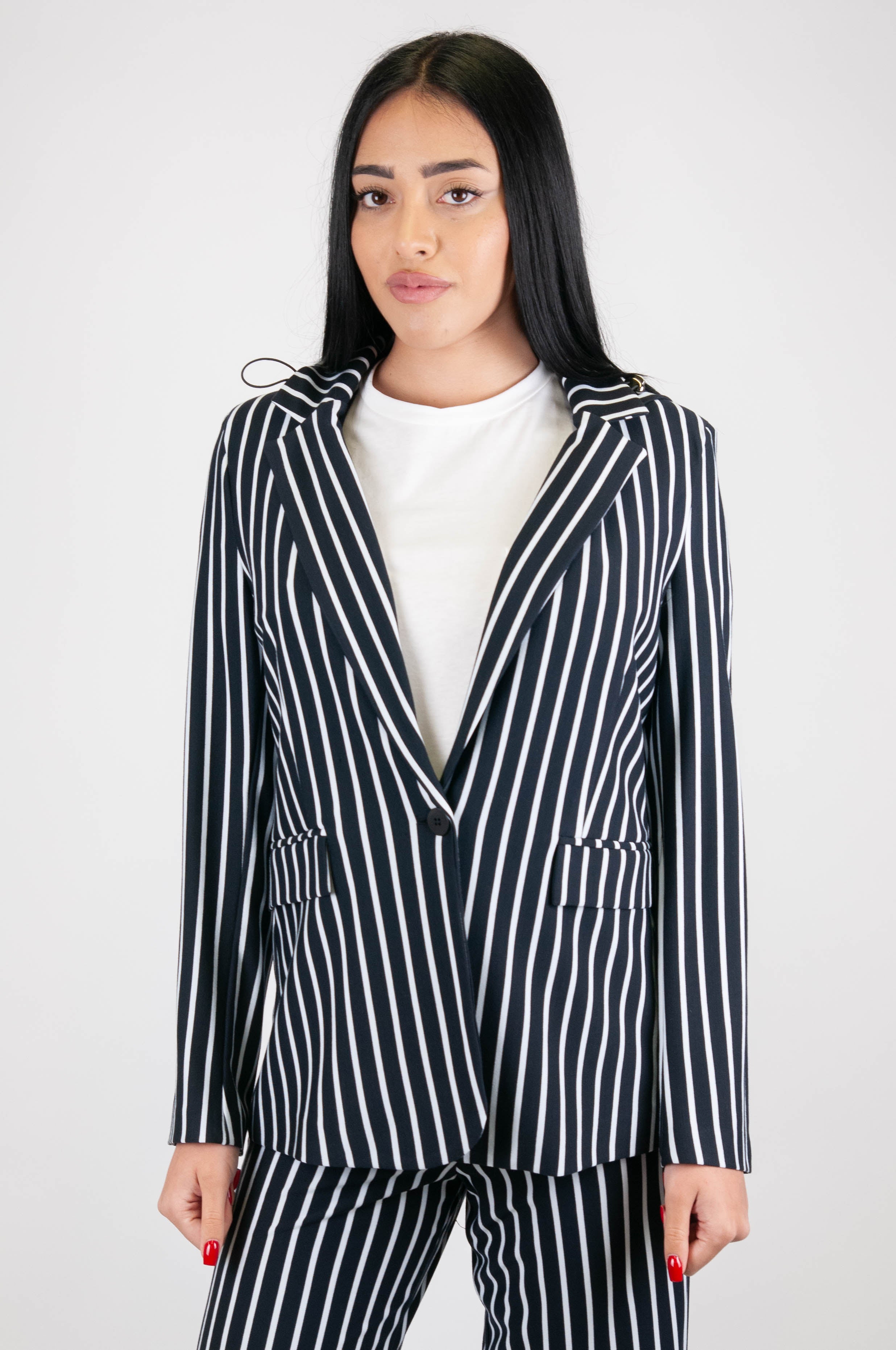 Tension in - Single-breasted striped jacket with hood