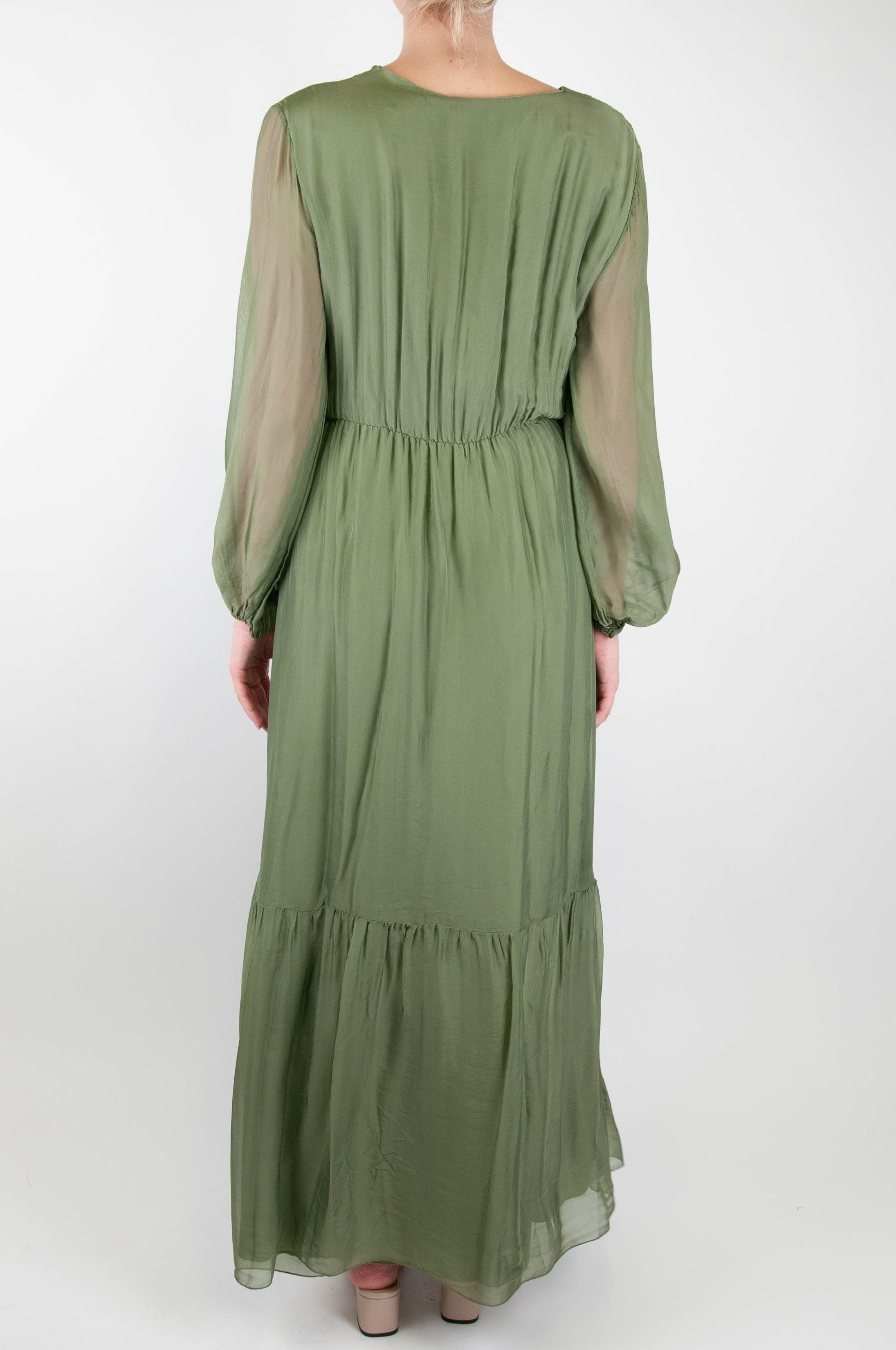 Dixie - Long dress in silk and viscose blend with V-neck and flounces