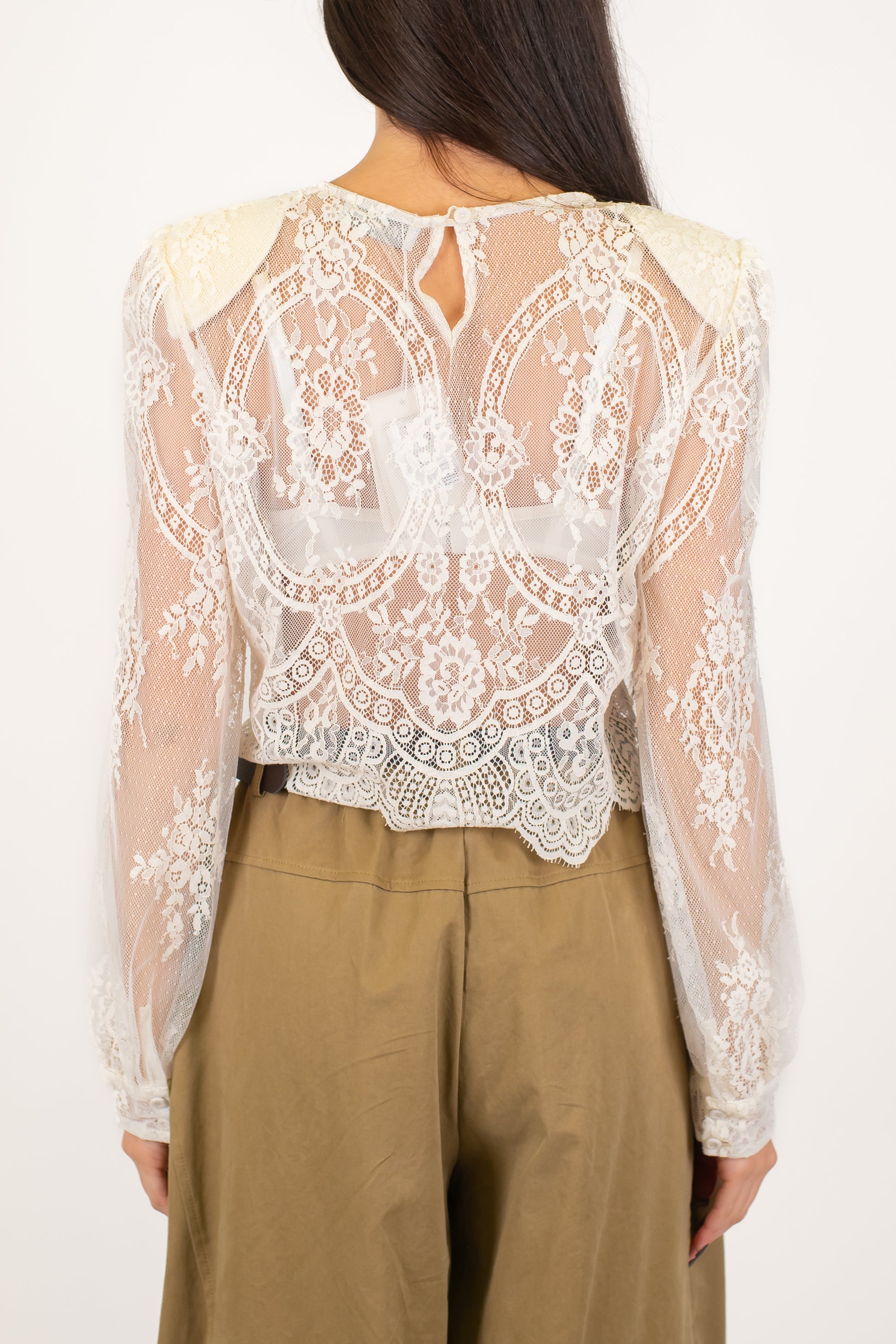 Motel - Blusa crop in pizzo con spalline