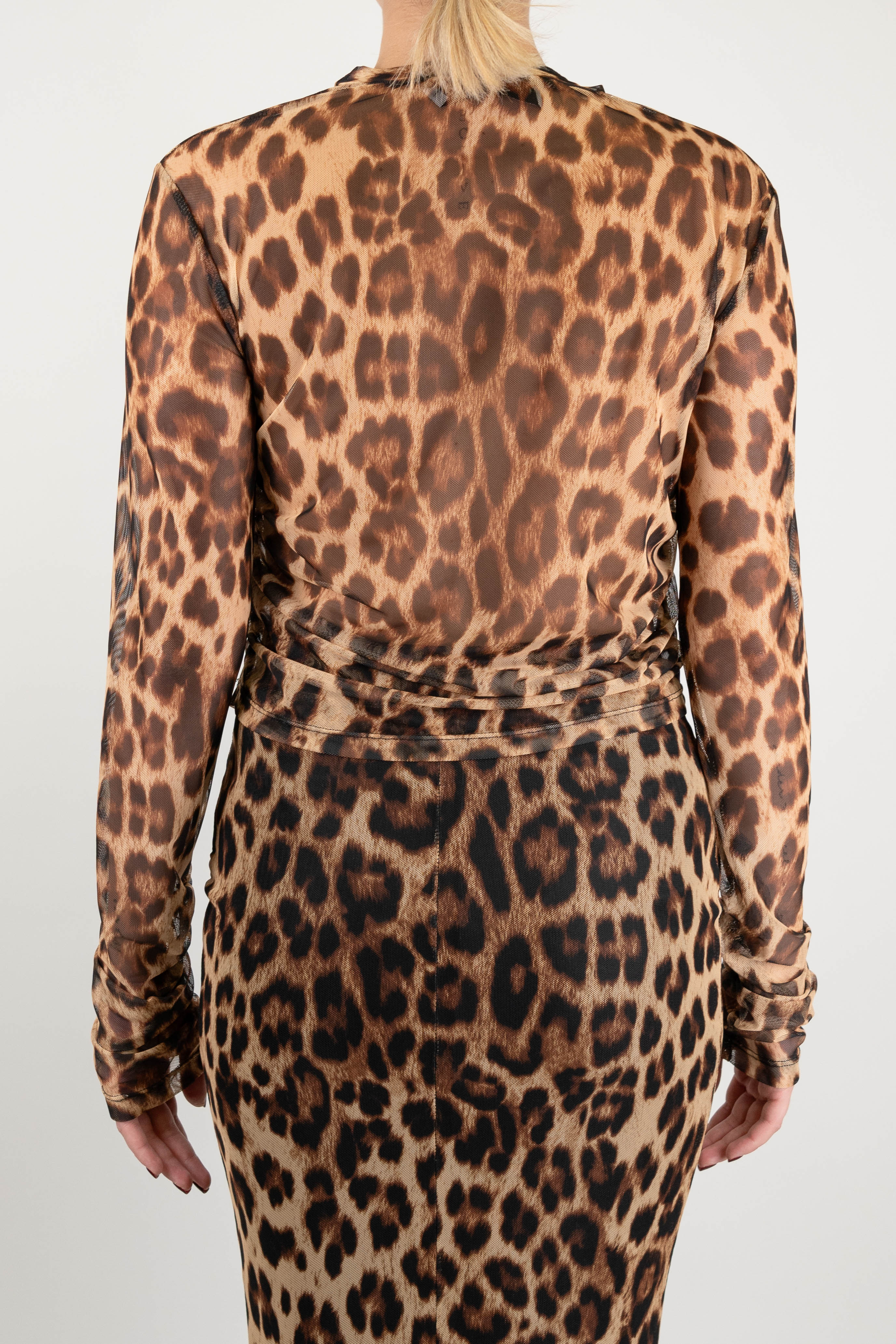 Haveone - Blusa girocollo fantasia animalier maniche lunghe