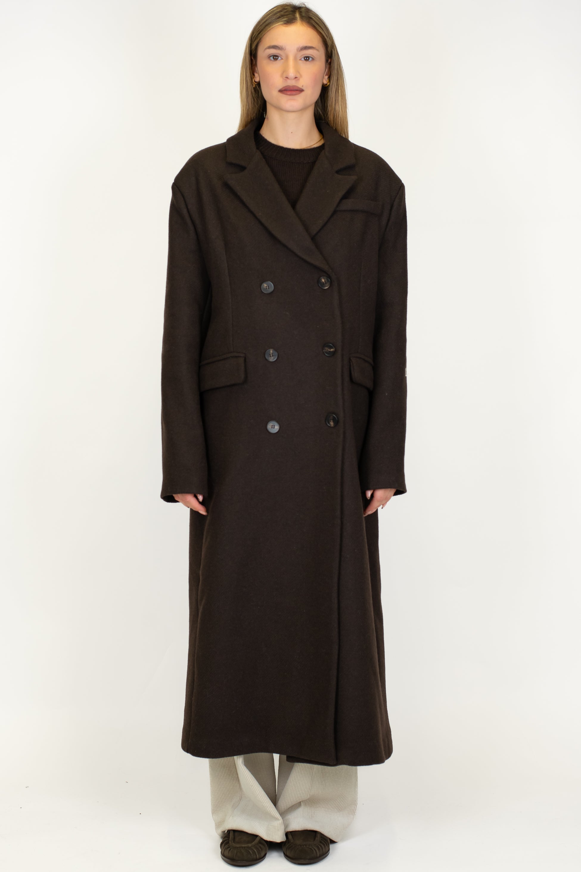 Haveone - Cappotto lungo doppiopetto in misto lana