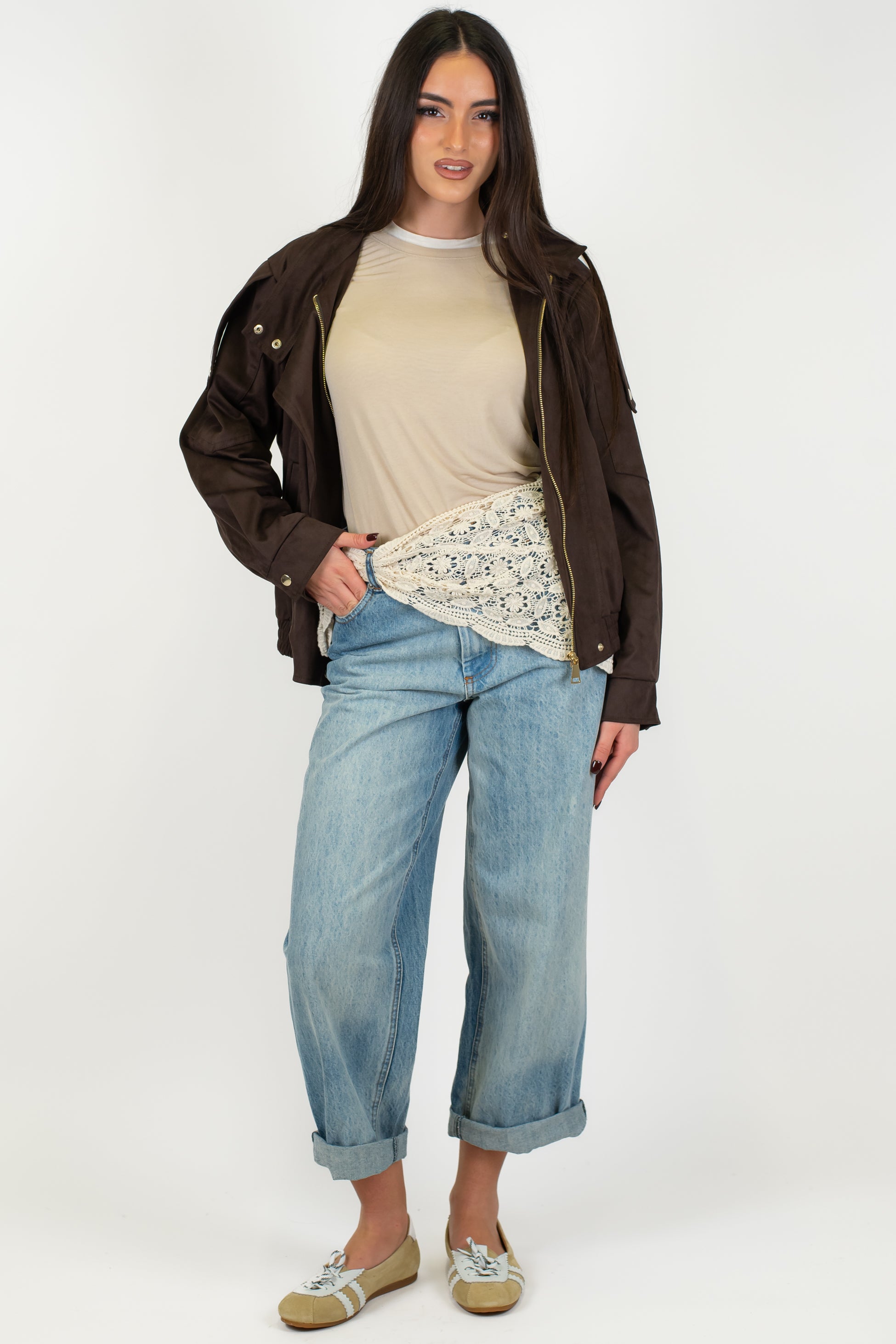 Tensionei in - Jeans regular lavaggio chiaro con bandana in crochet