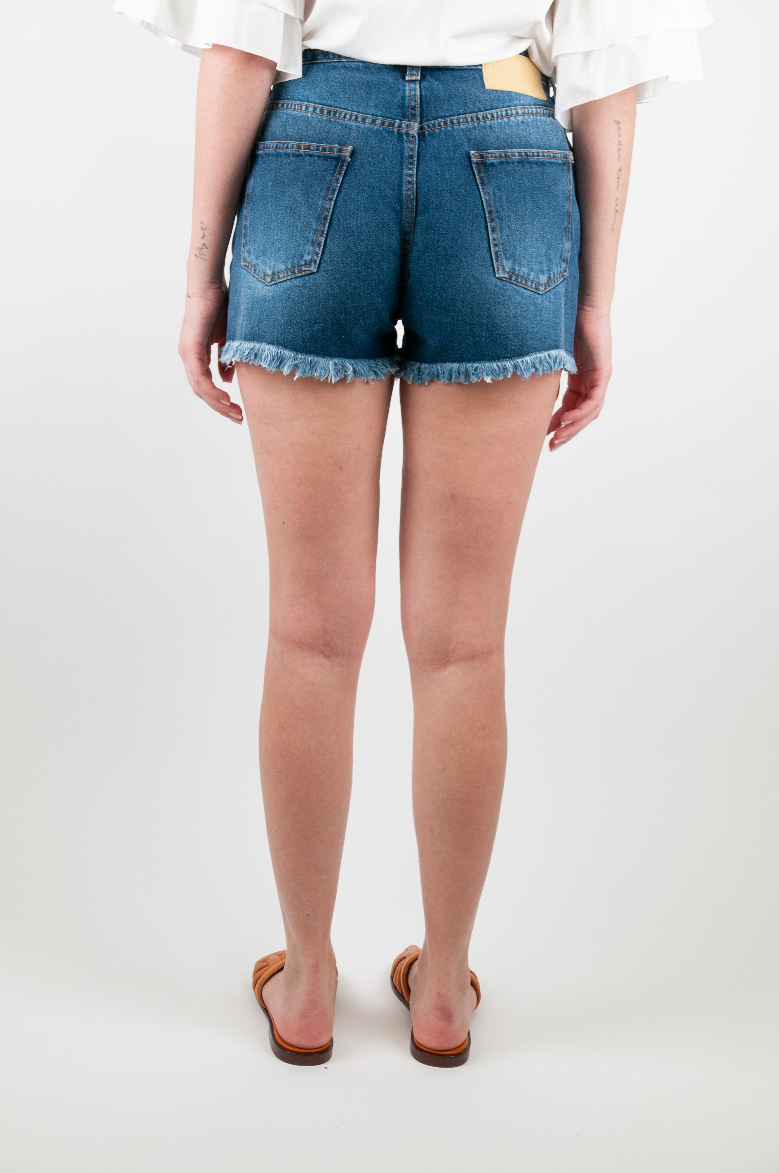 Haveone - Shorts denim sfrangiato sul fondo