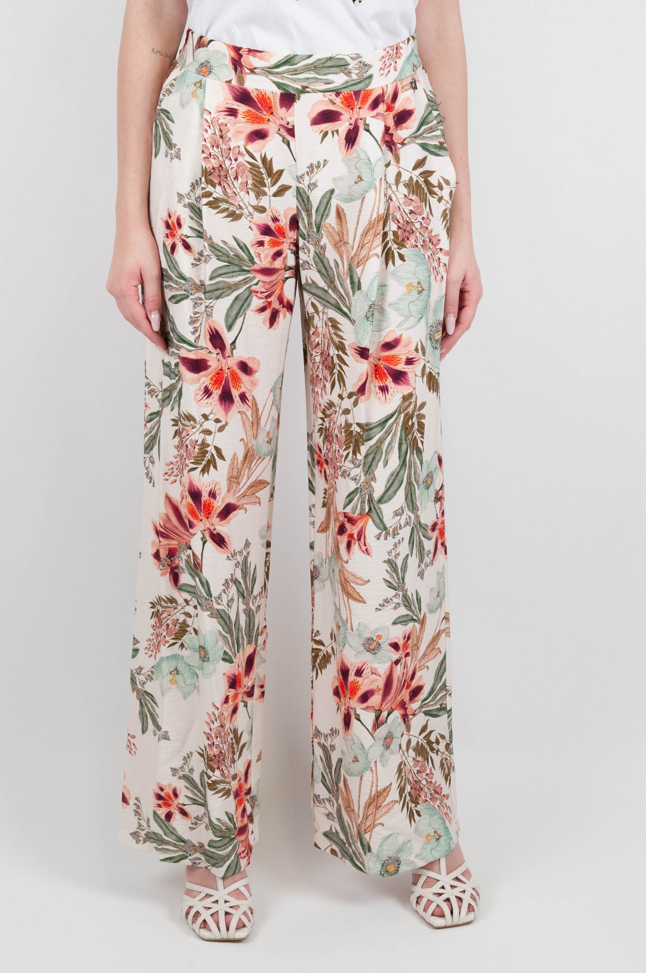 Dixie - Palazzo trousers with floral patterned elastic on the back