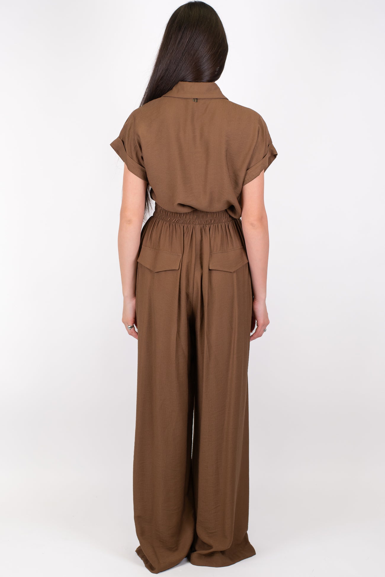 Dixie - Coordinato camicia mezzamanica e pantalone palazzo con elastico sul retro in viscosa leggera