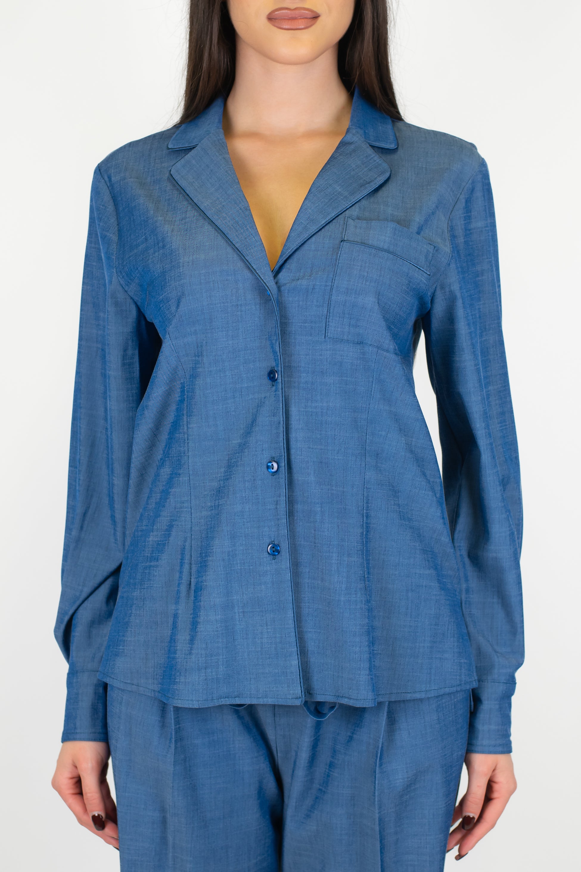 Maryley - Camicia effetto denim con rever e taschino