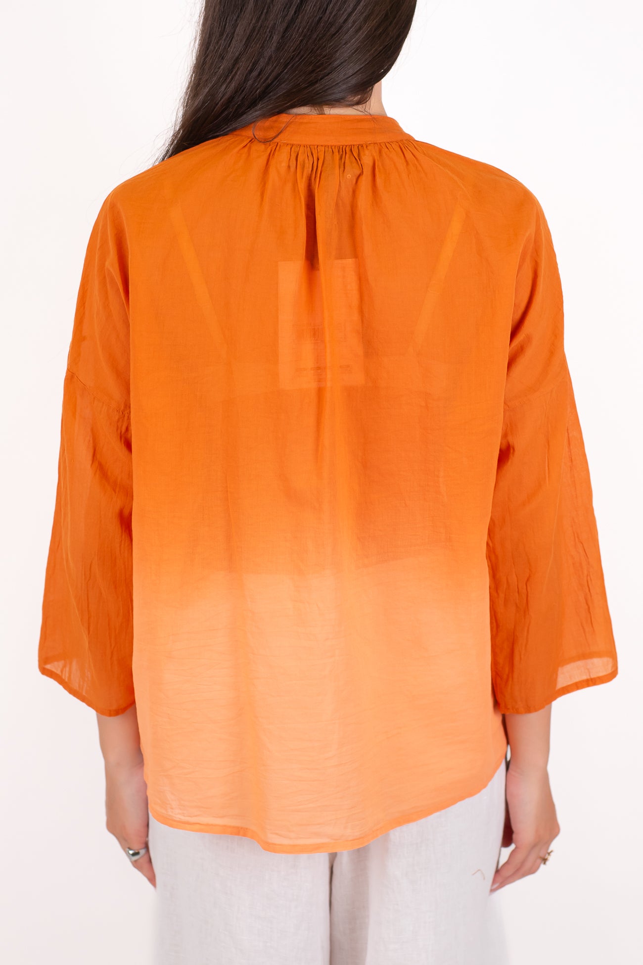 Haveone - Camicia fantasia sfumata in musssola di cotone con collo coreano e manicha tre quarti
