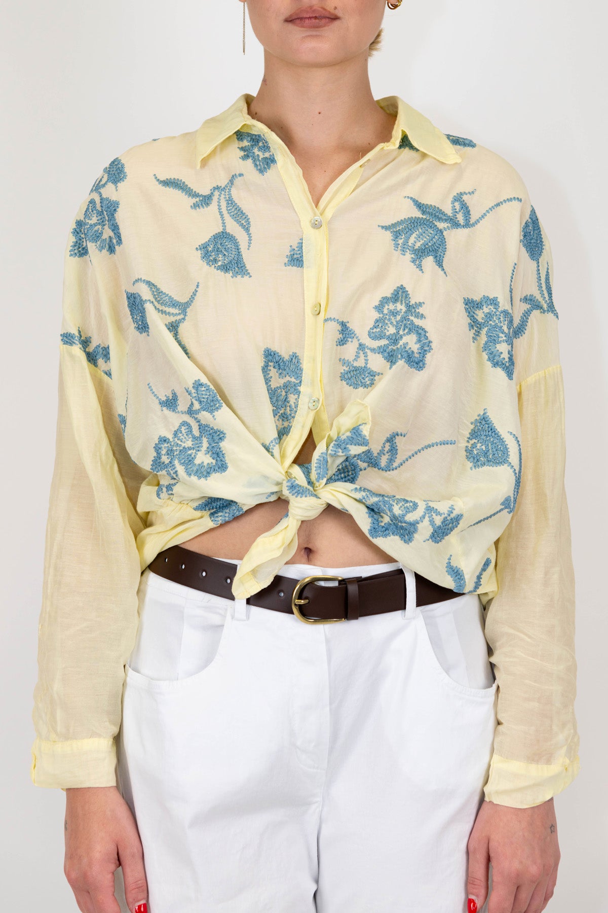 Motel - Camicia in misto seta con ricami a contrasto