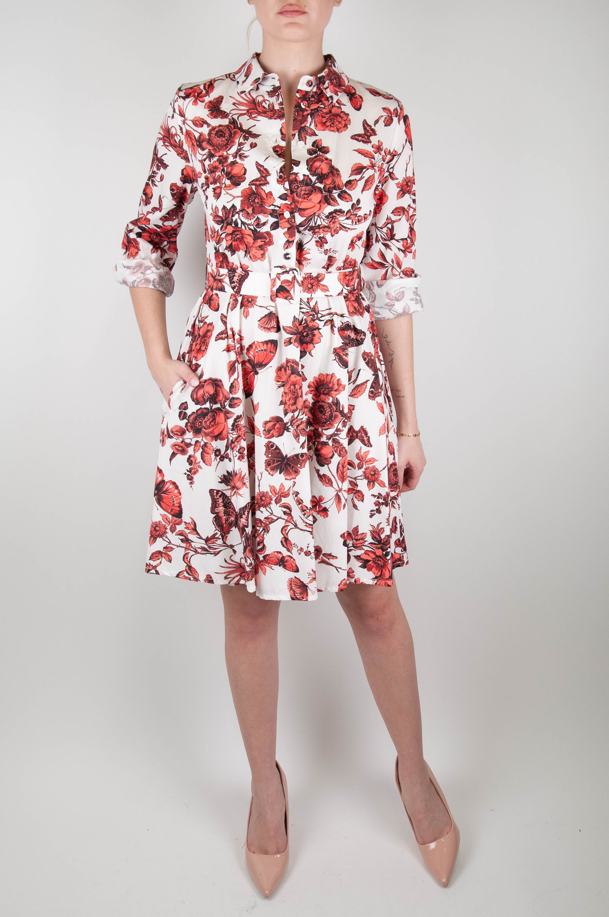 Tension in - Short floral patterned dress in cotton muslin