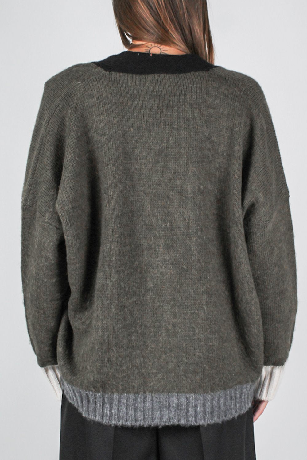 Maryley - Cardigan con profilo a contrasto in misto lana