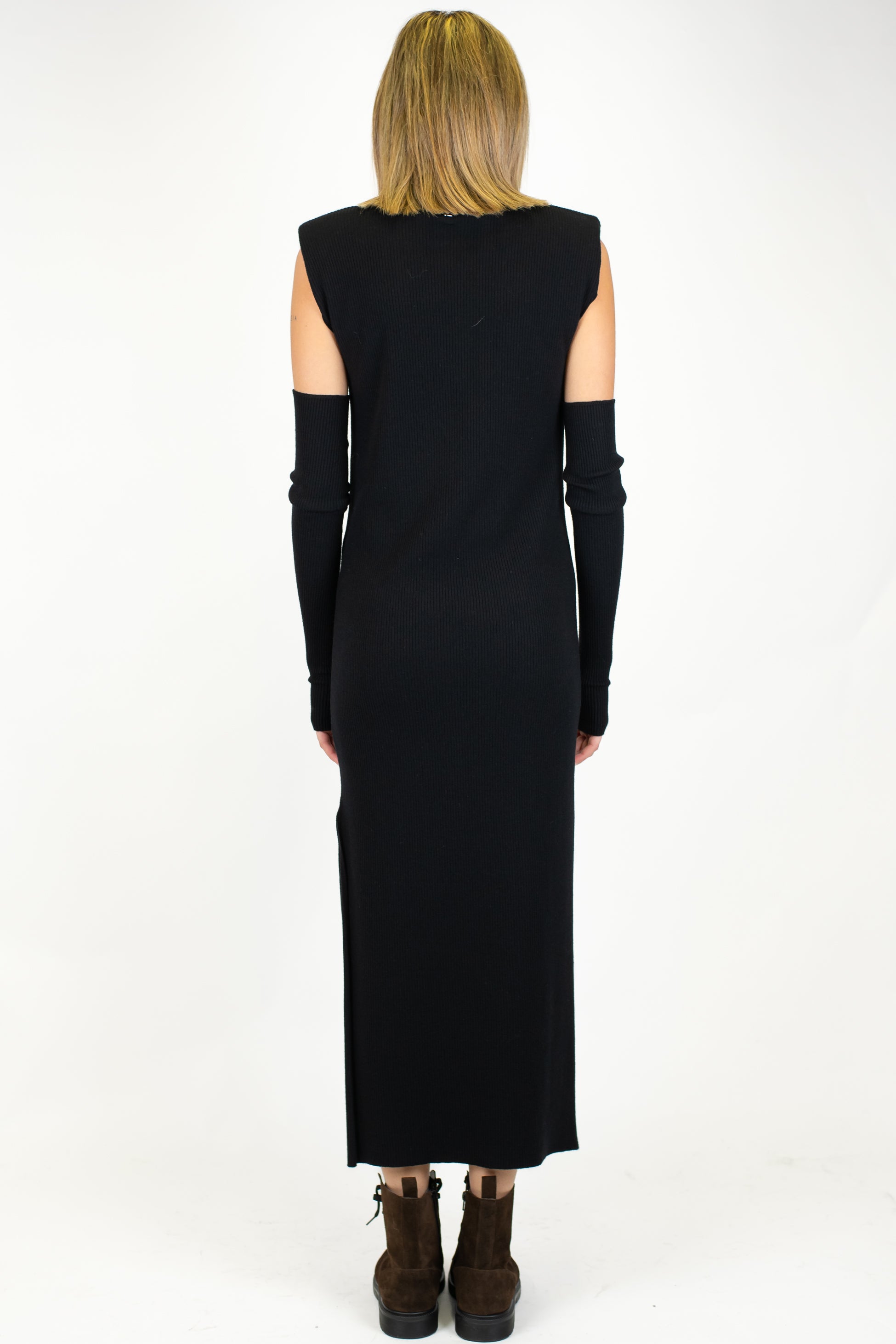 Dixie - Abito lungo giromanica in maglia a coste con spalline, manicotti e spacco laterale