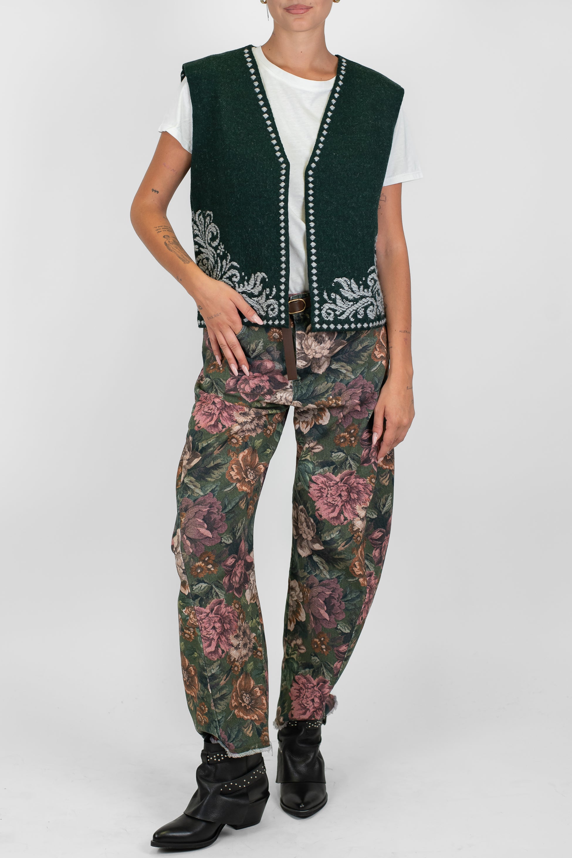 Tensione in - Pantalone balloon fantasia floreale in denim