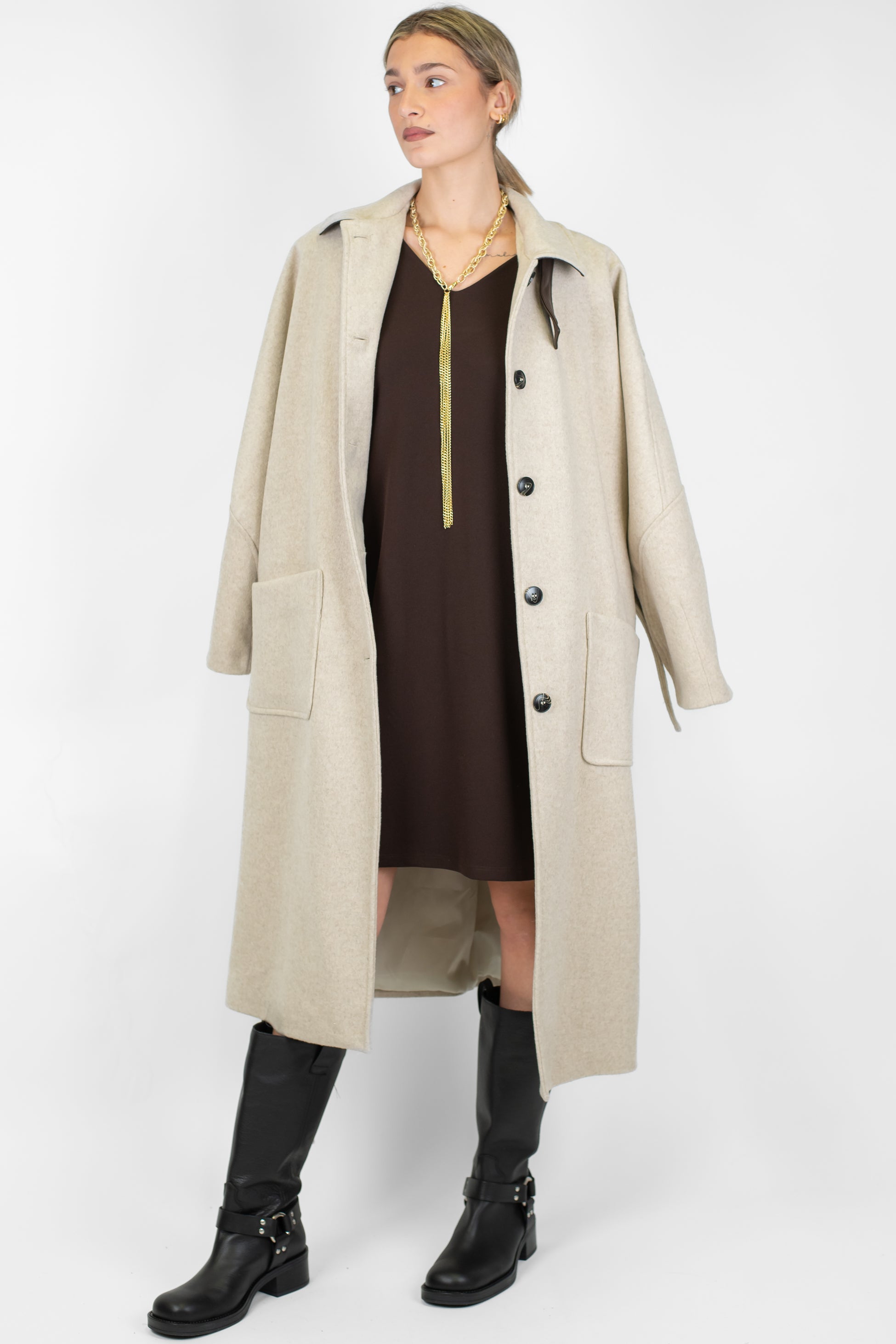 Motel - Cappotto in misto lana con tasconi e cintura in tessuto