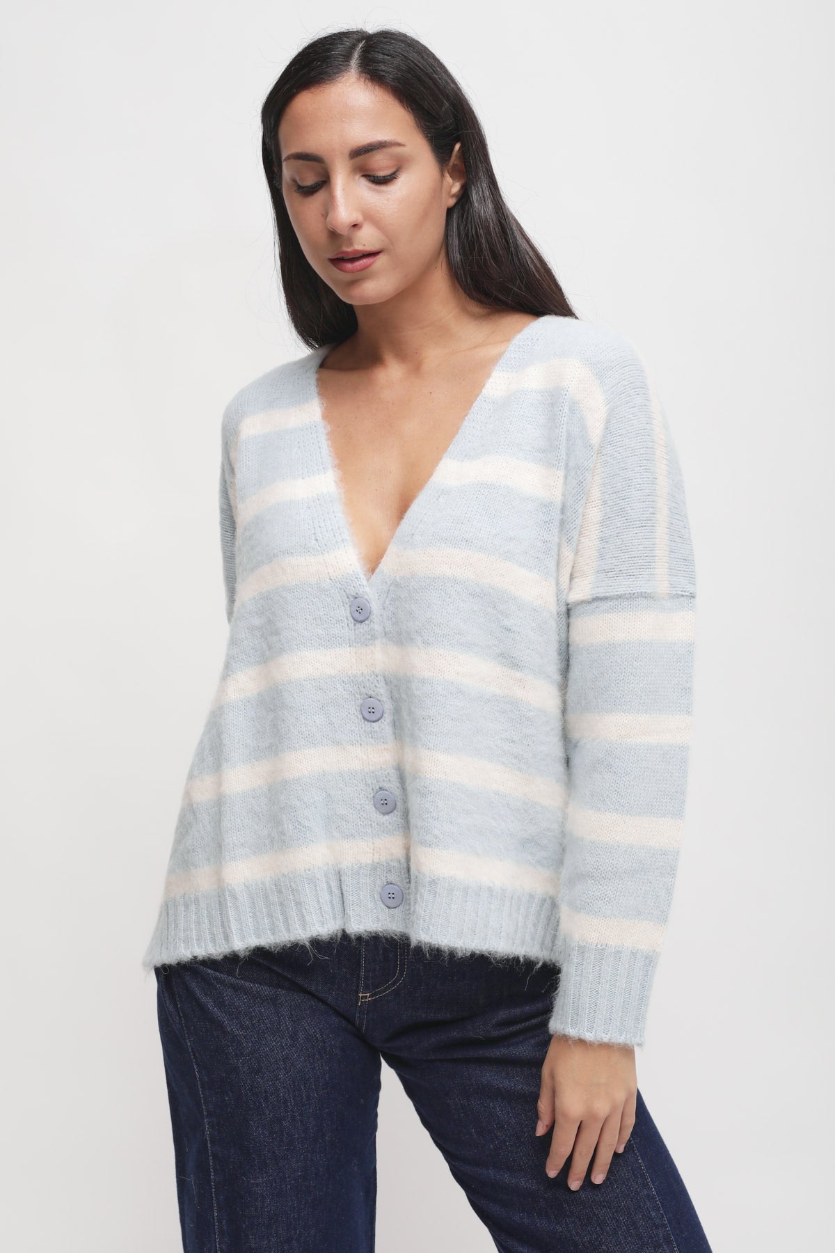 Maryley - Maglia over fantasia righe in misto lana