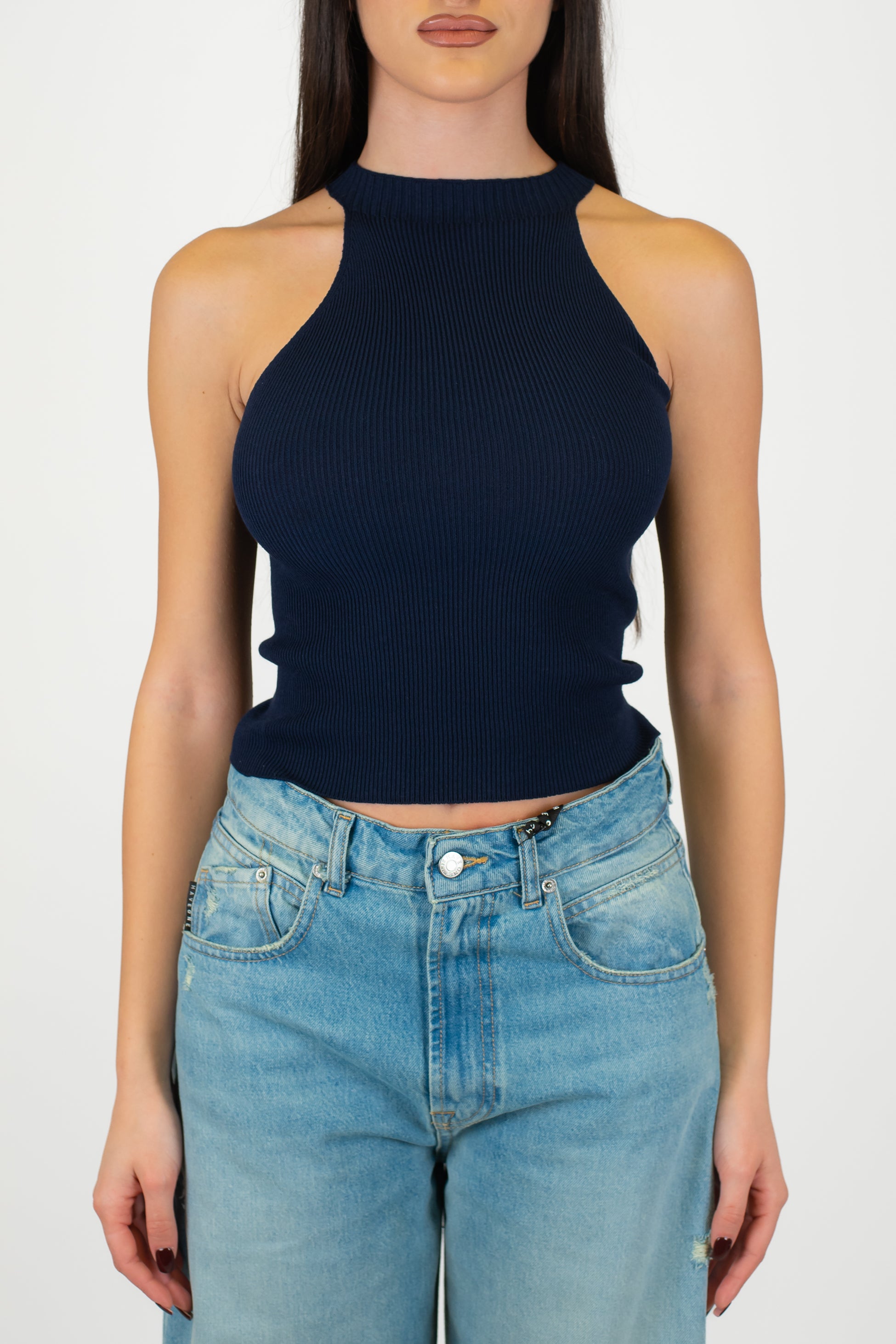 Kontatto - Top in maglia a costine scollo americano