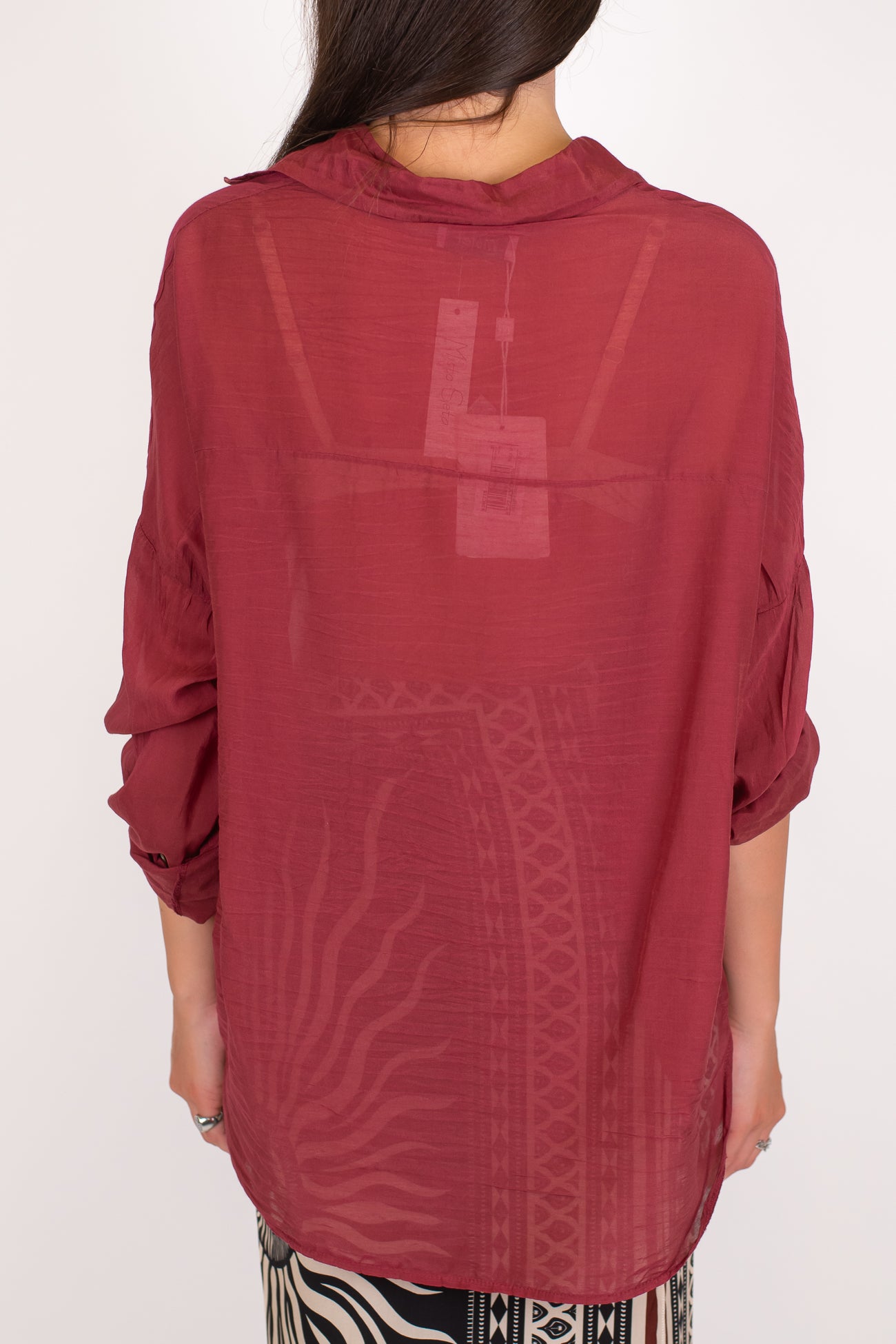 Motel - Camicia tinta unita in mussola di cotone e seta con strigliature