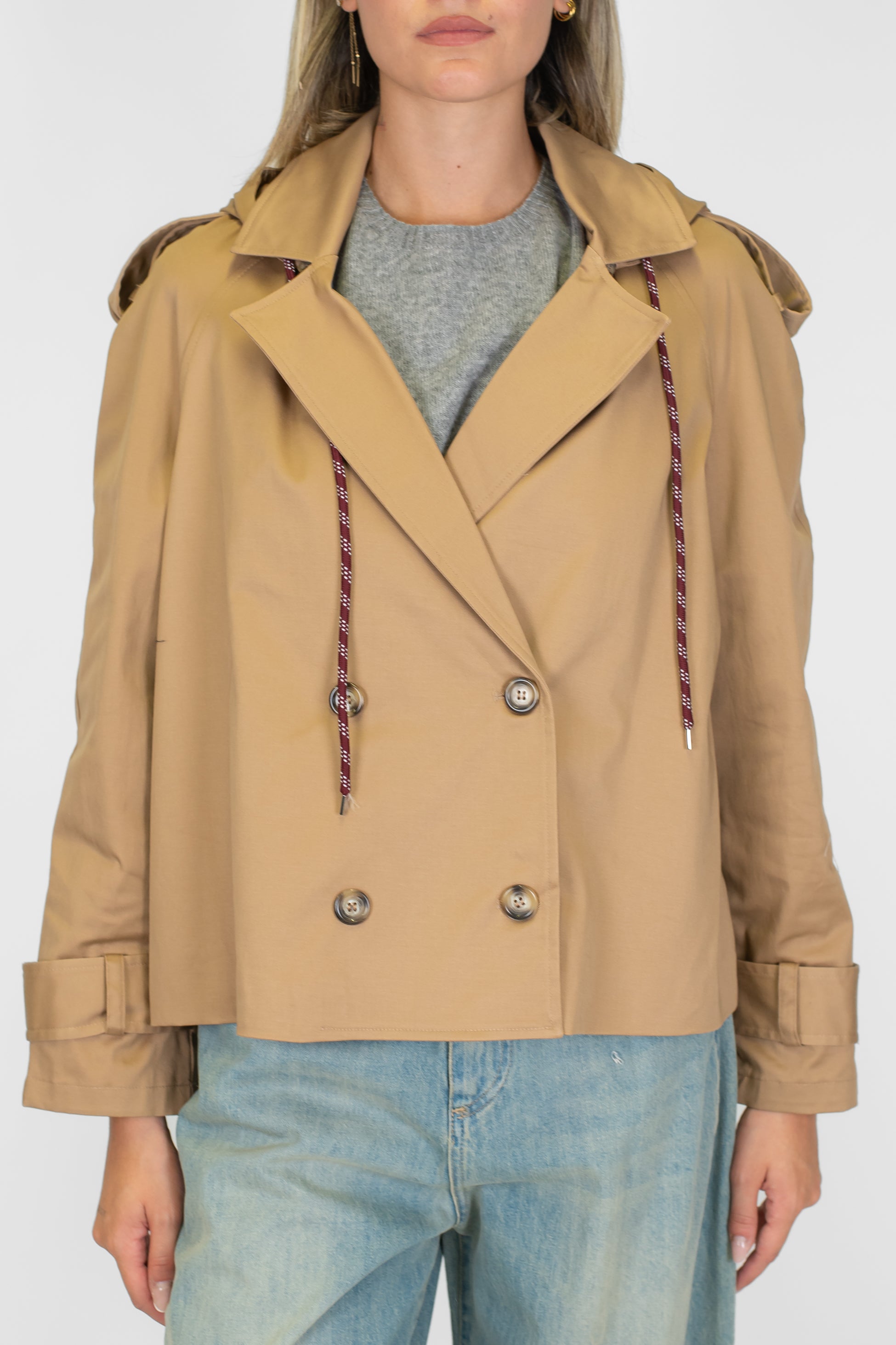 Motel - Trench corto doppiopetto con cappuccio e lacci