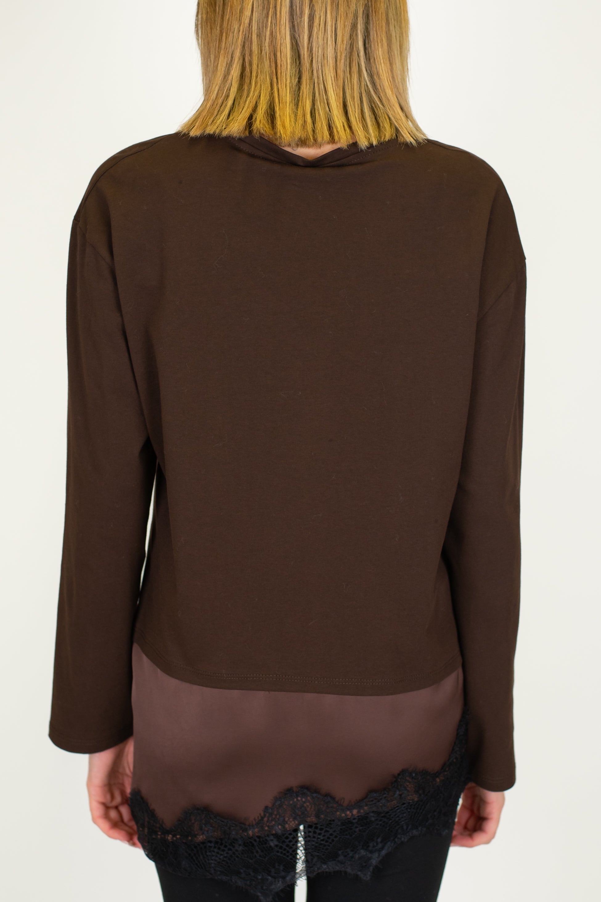 Tensione in - Shirt manica lunga con fondo in raso e pizzo