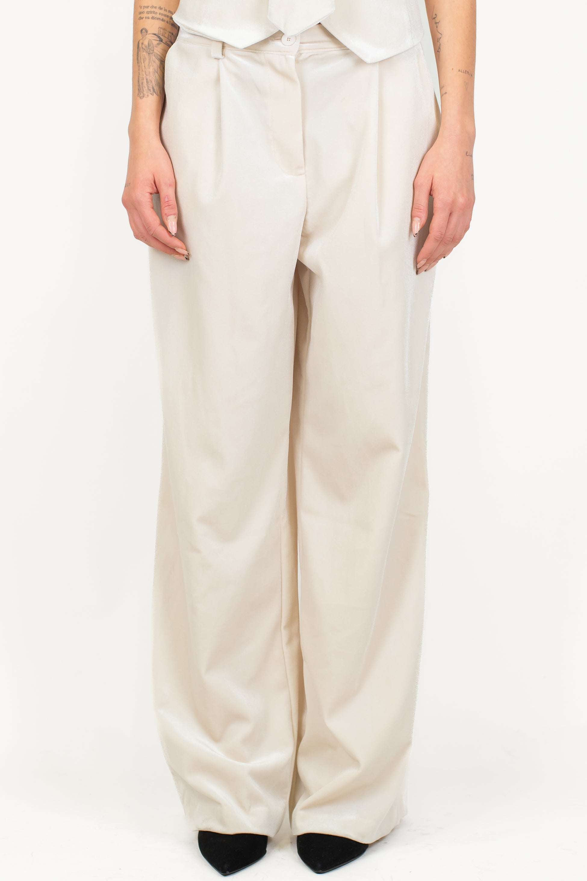 Dixie - Pantalone palazzo in velluto con pinces ed elastico sul retro