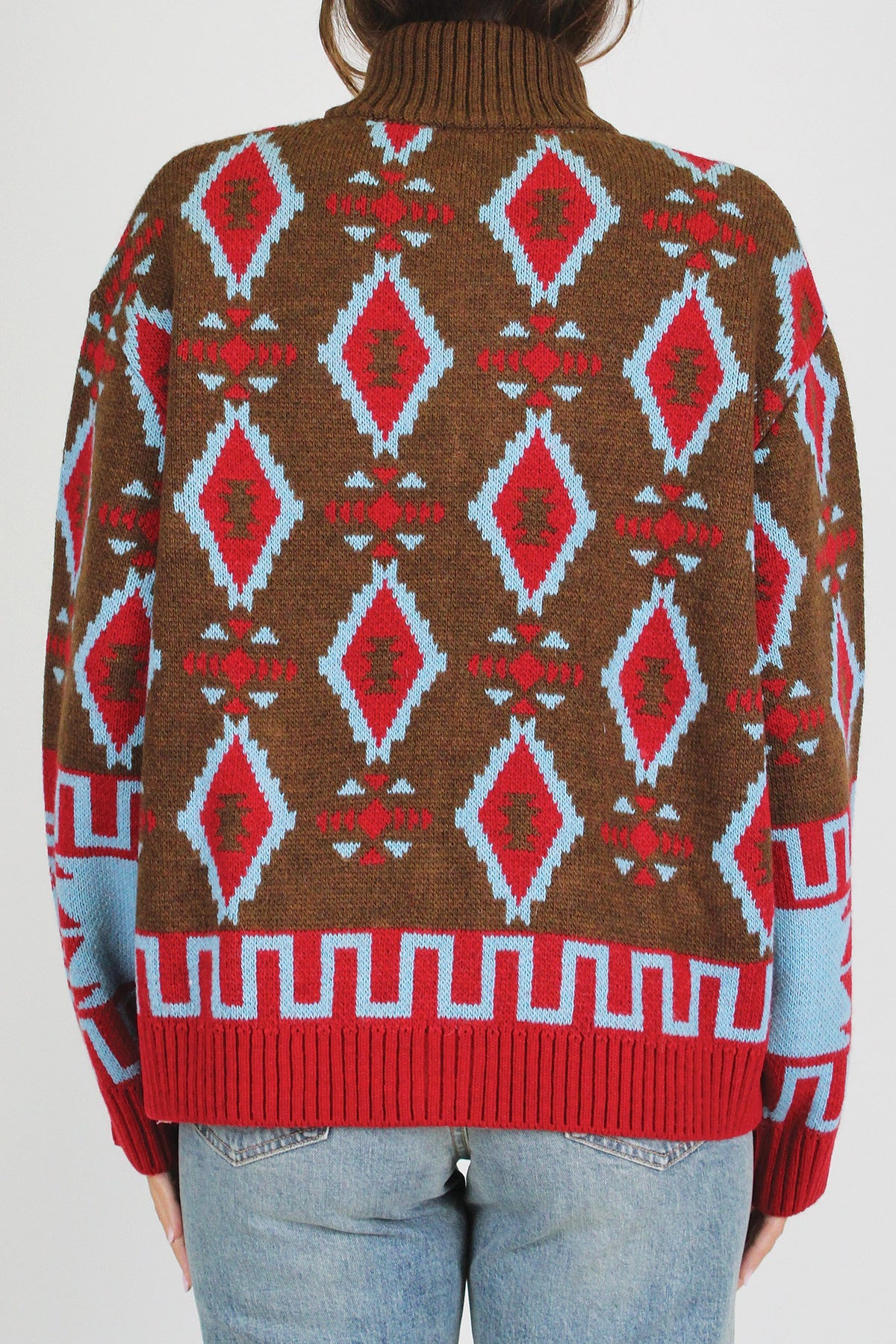 Tensione in - Cardigan fantasia etnica in misto lana con collo alto e chiusurza zip