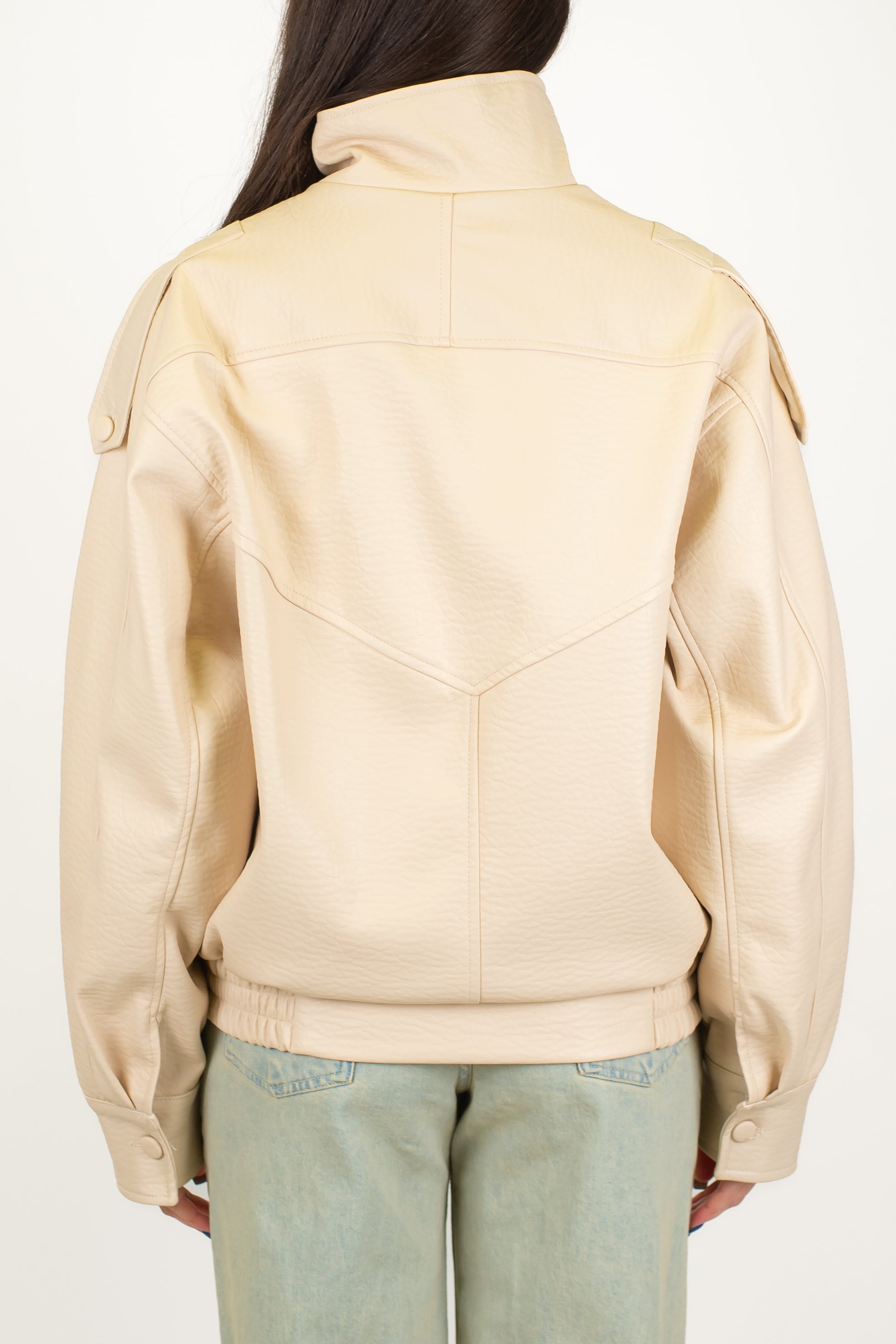 Motel - Bomber in ecopelle martellata con chiusura asimmetrica a scomparsa ed elastico sul fondo