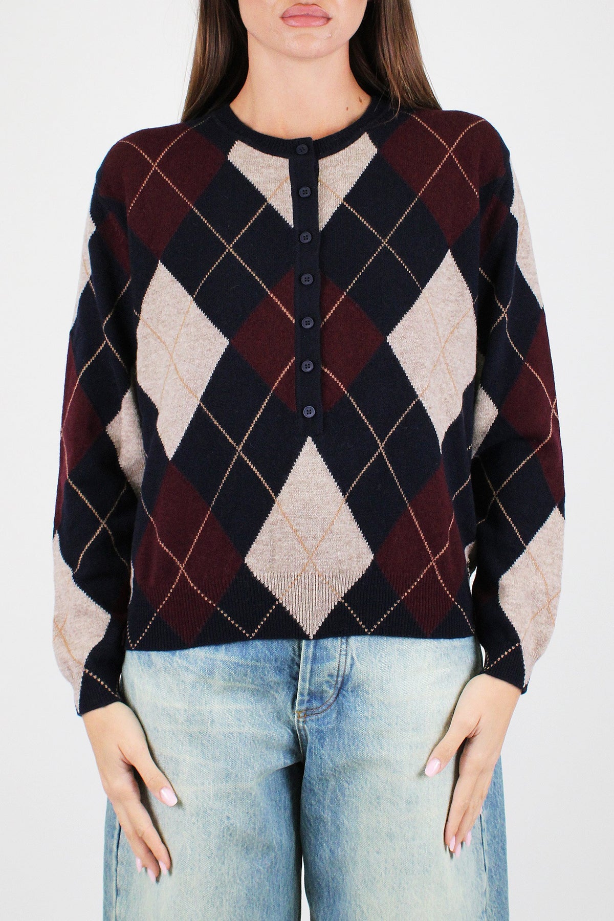 Dixie - Maglia serafino 100% lana fantasia rombi