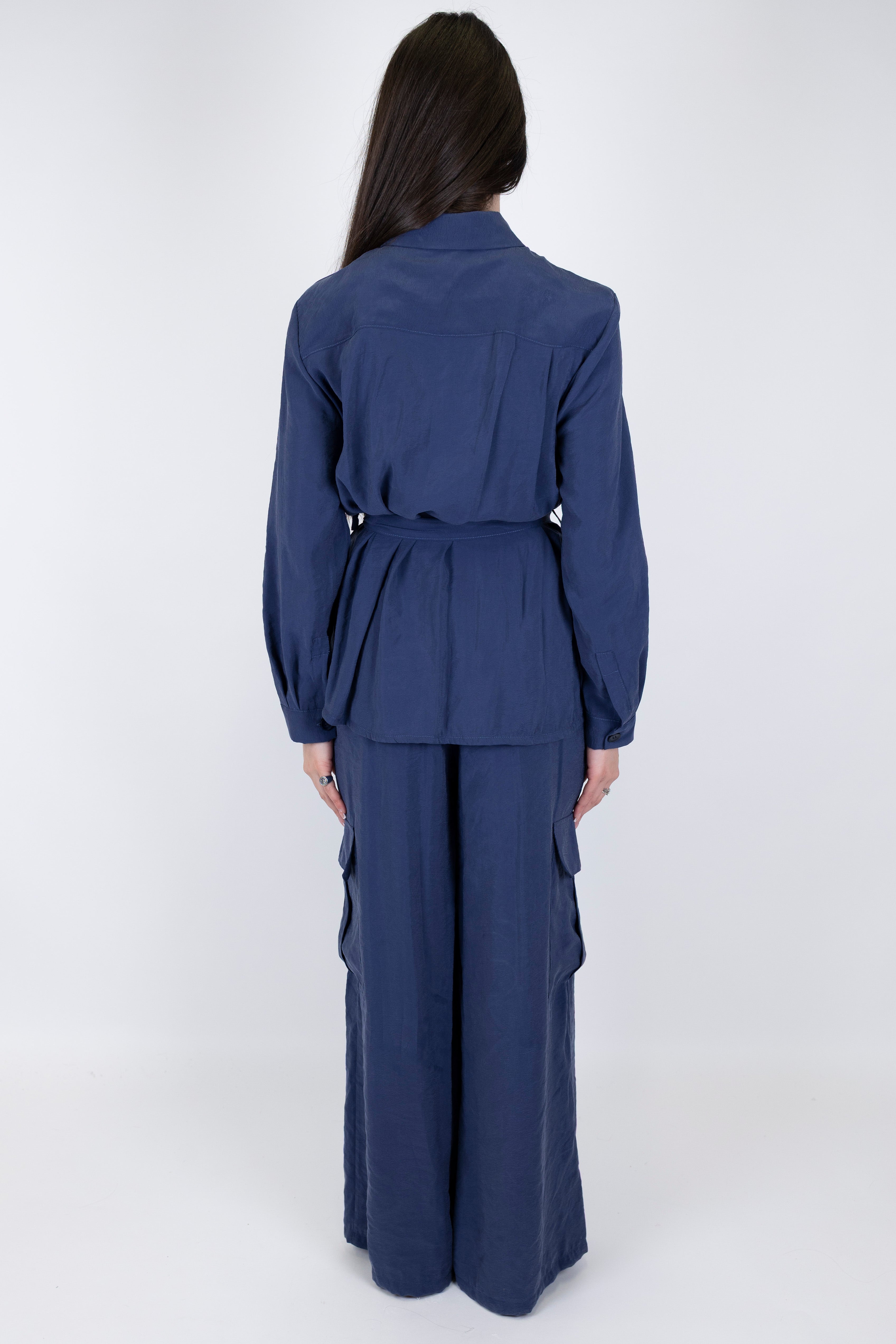 Motel - Coordinato in modal camicia con taschini e pantalone cargo palazzo con elastico in vita