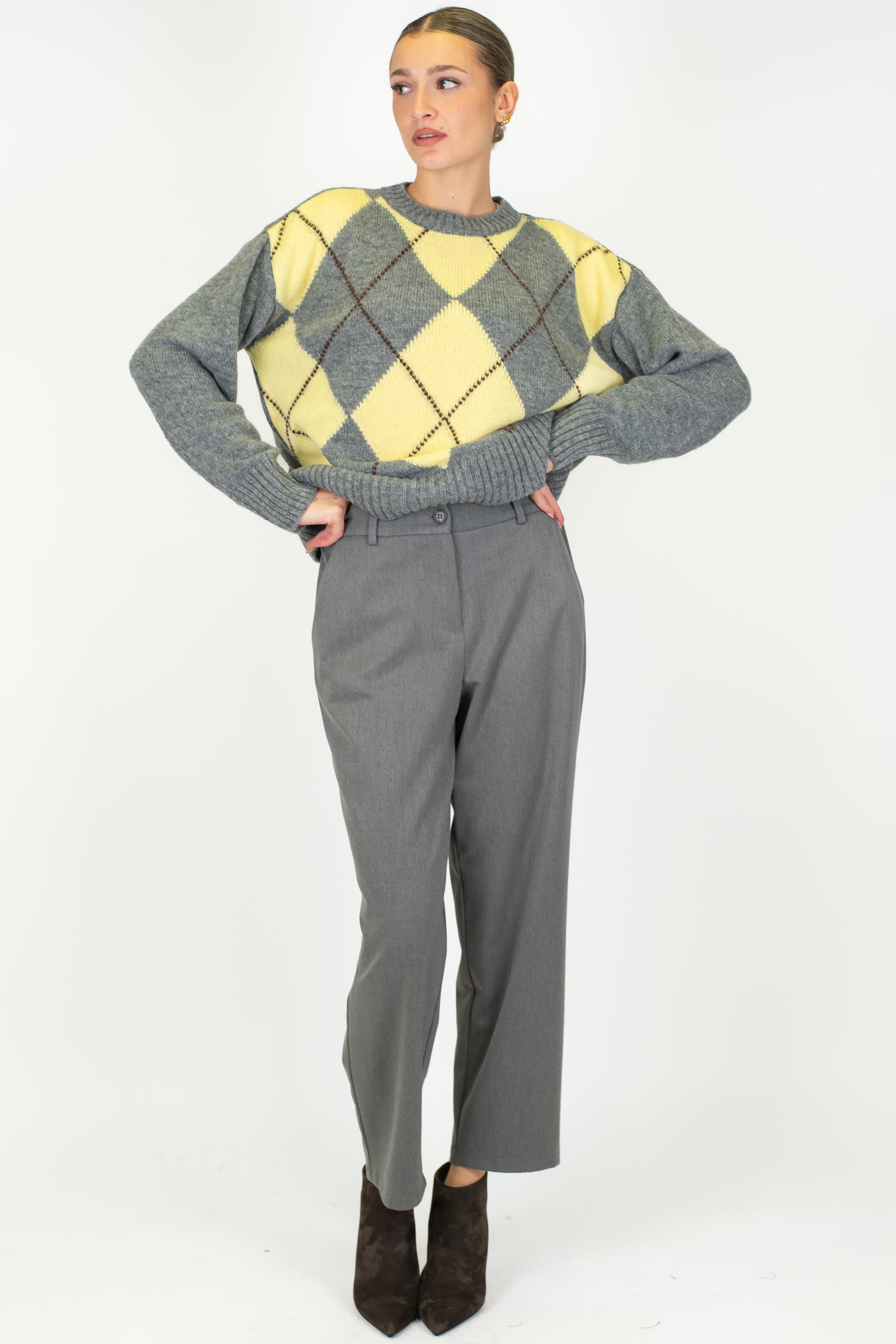 Tensione in - Maglia fantasia rombi a contrasto in misto lana
