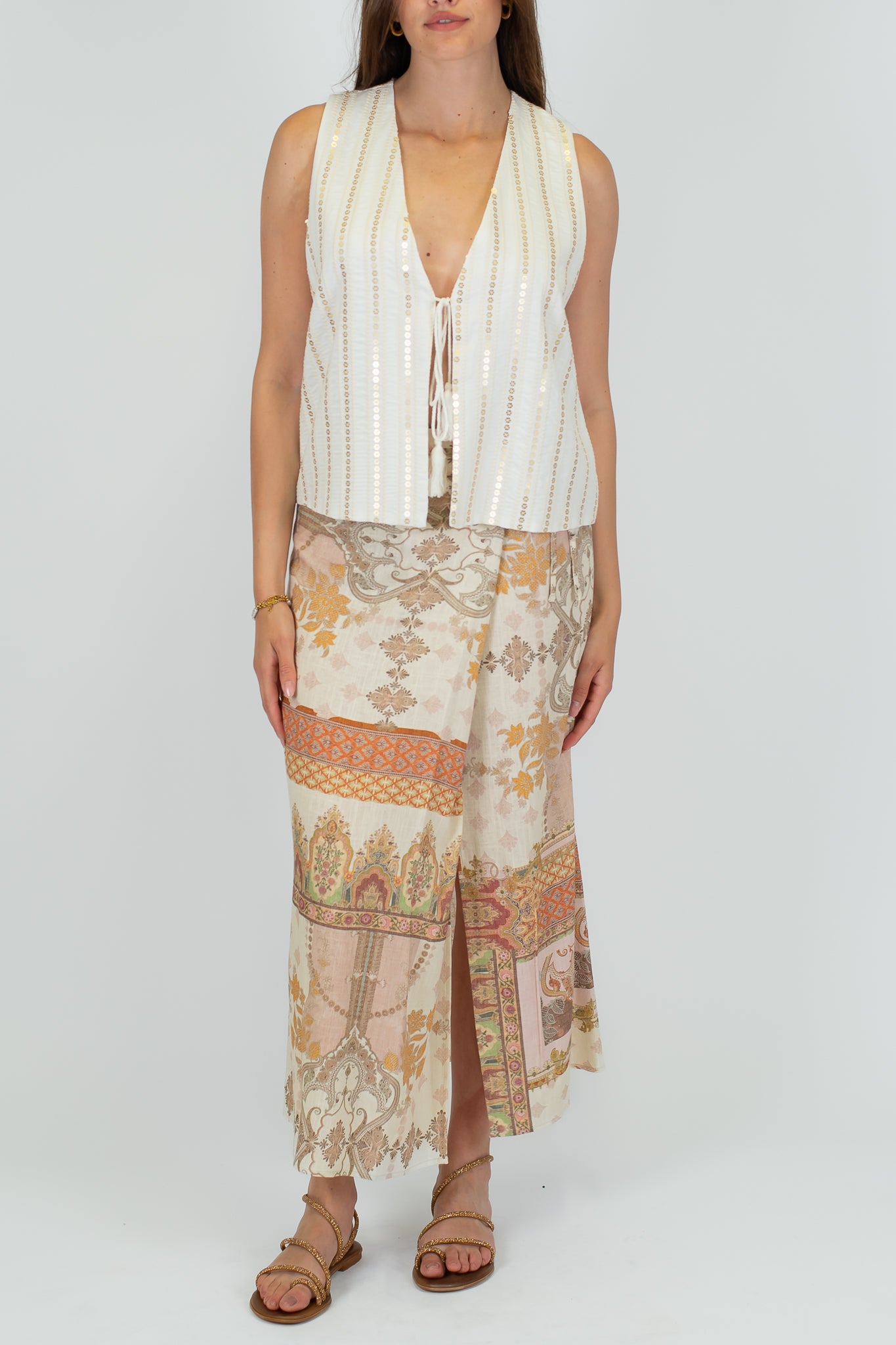 Tensione in - Gonna fantasia in lino/viscosa fantasia