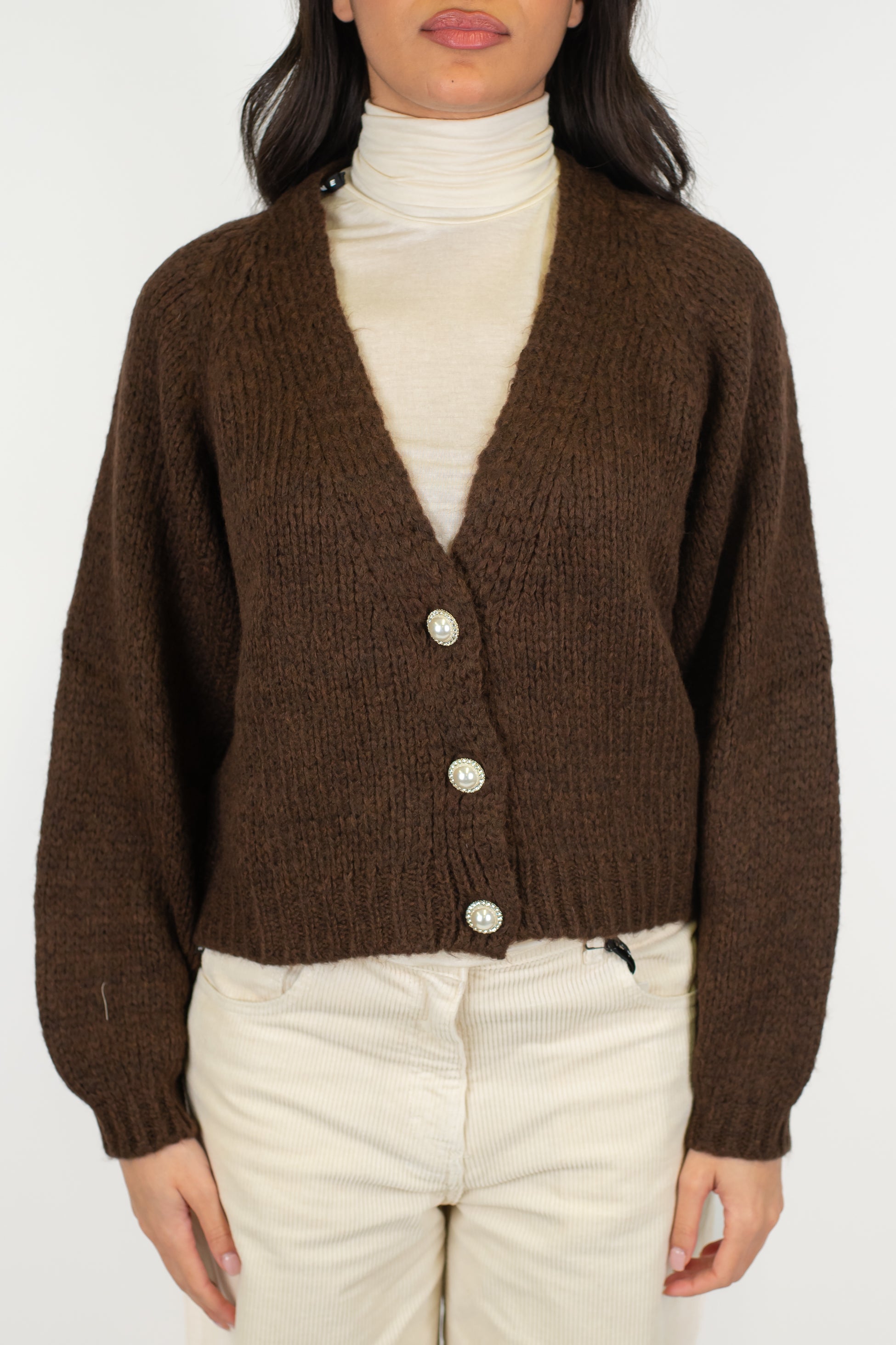 Haveone - Cardigan in misto lana con bottoni gioiello