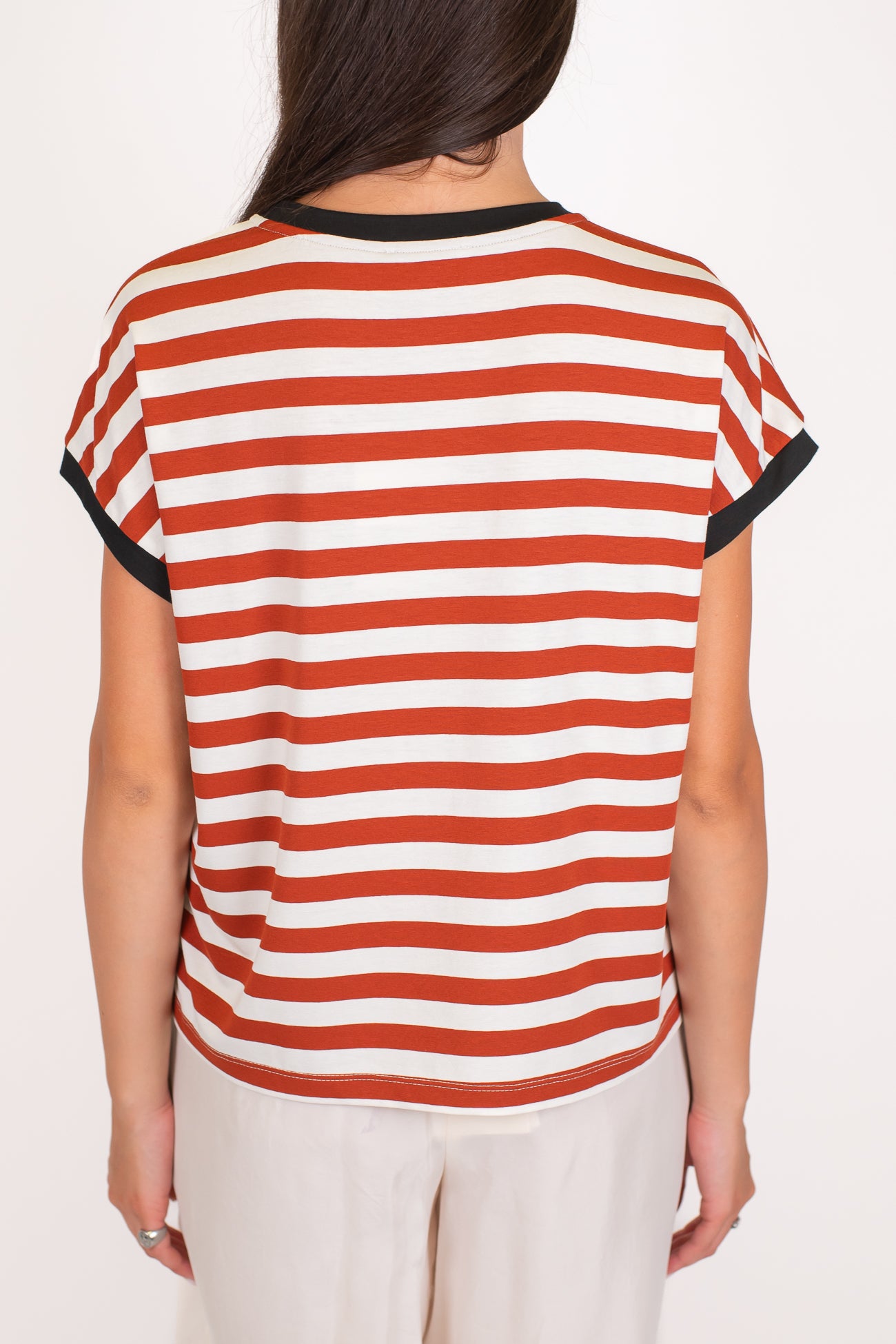 Dixie - T-shirt fantasia a righe in viscosa leggera con profili a contrasto
