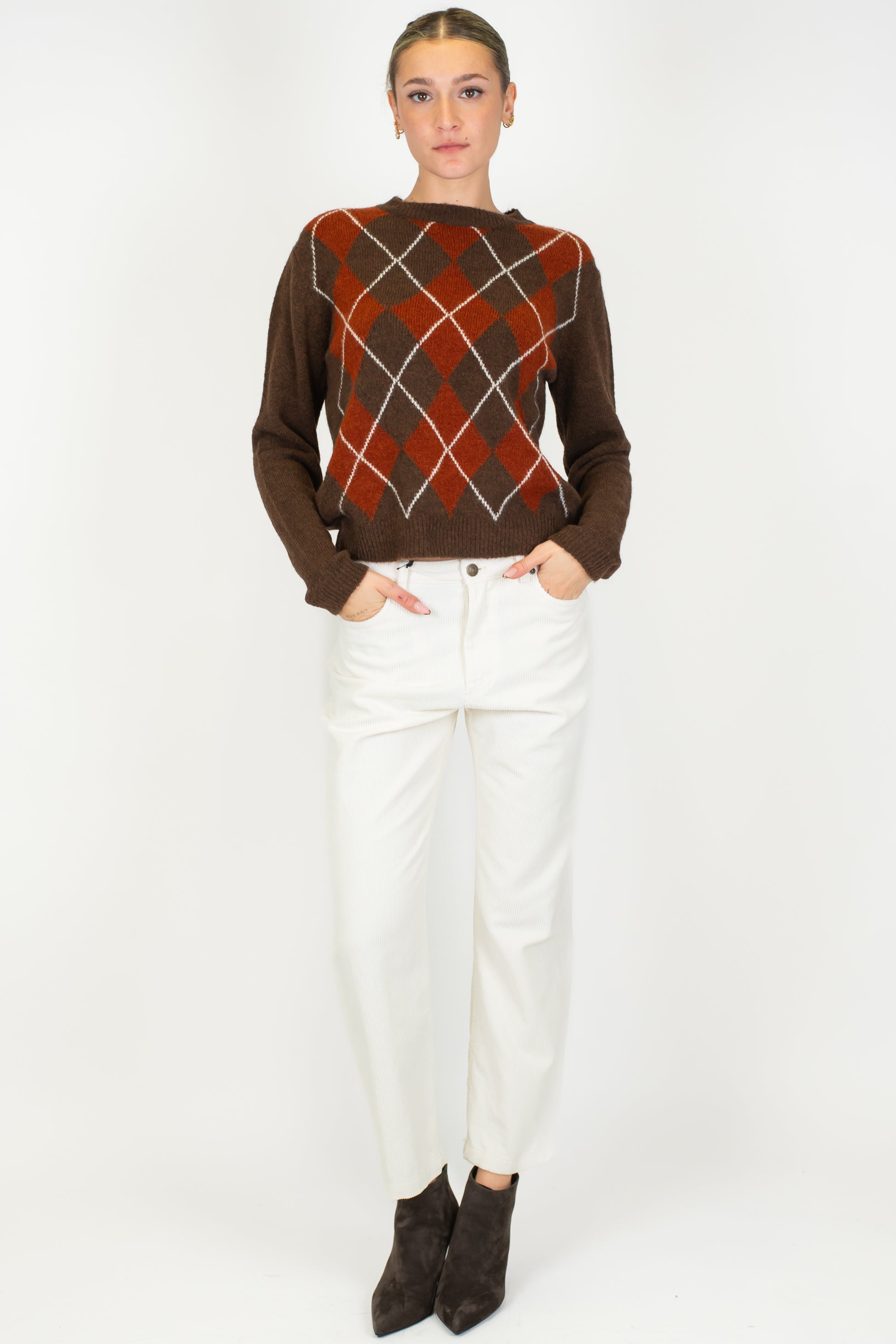 Haveone - Maglia fantasia rombi a contrasto in misto lana